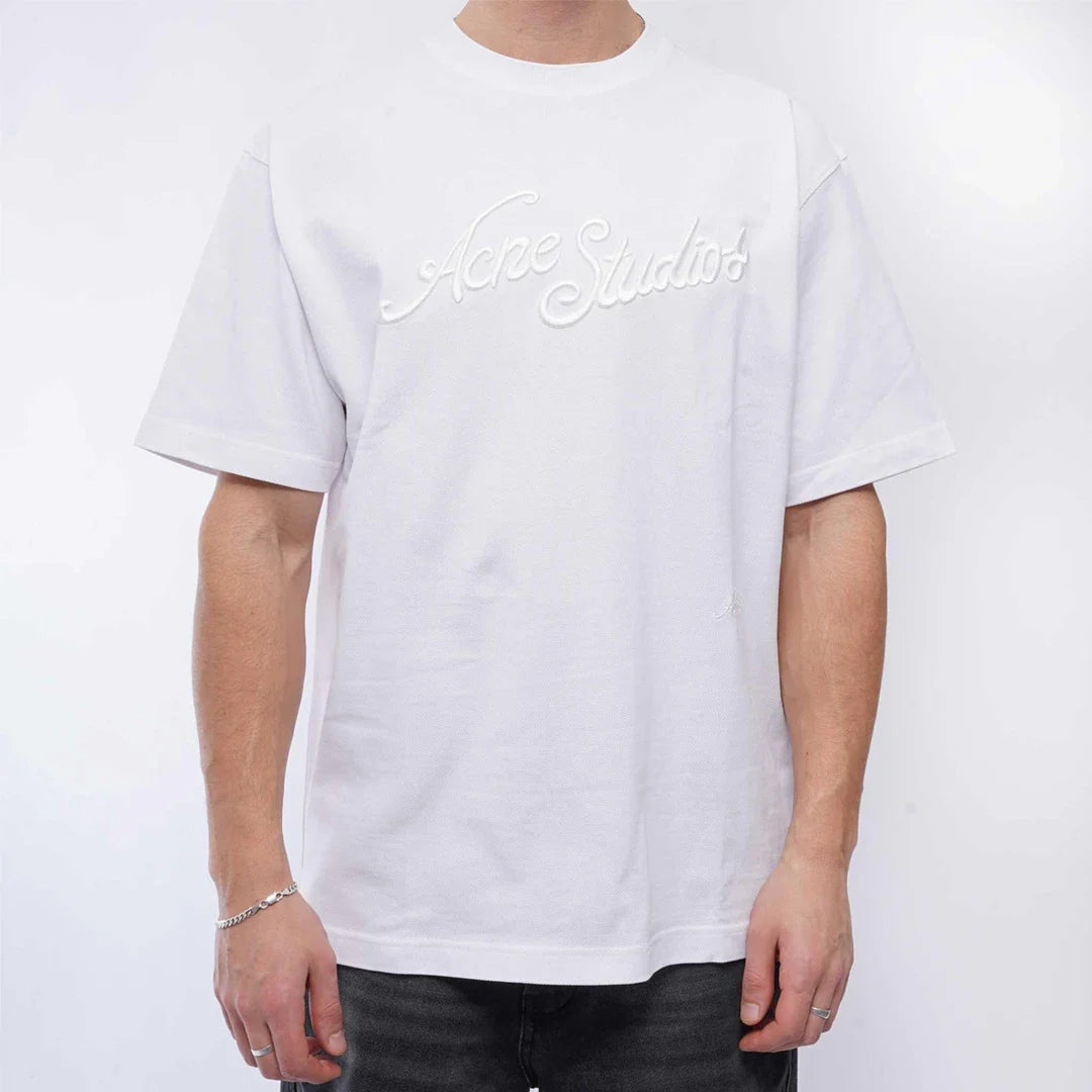 Acne Studios Logo T-Shirt Embroidered Logo Relaxed Fit White