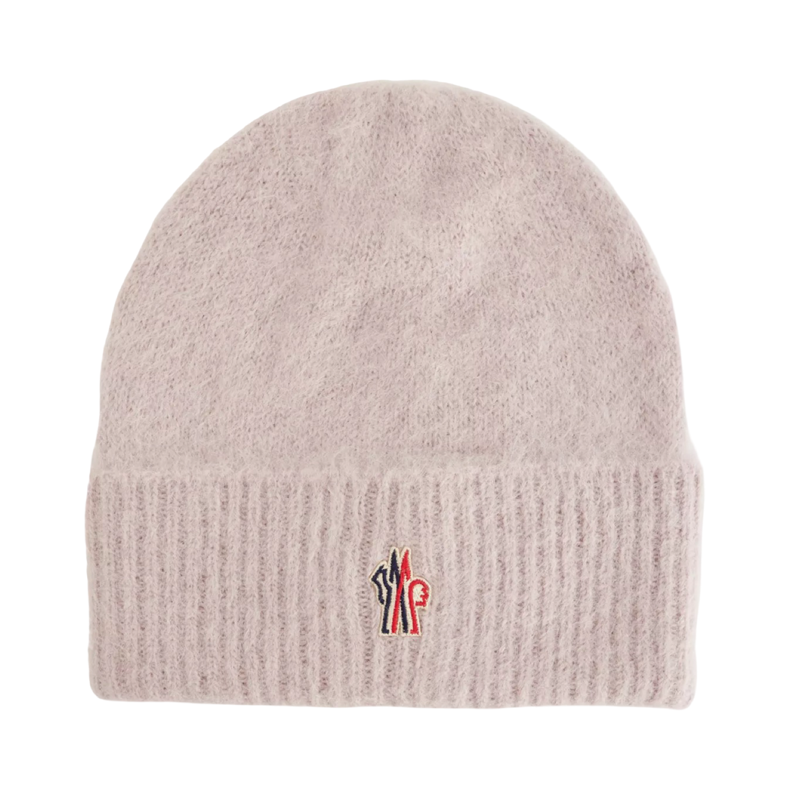 MONCLER RIBBED LOGO-PATCH ALPACA BEANIE HAT ROSE