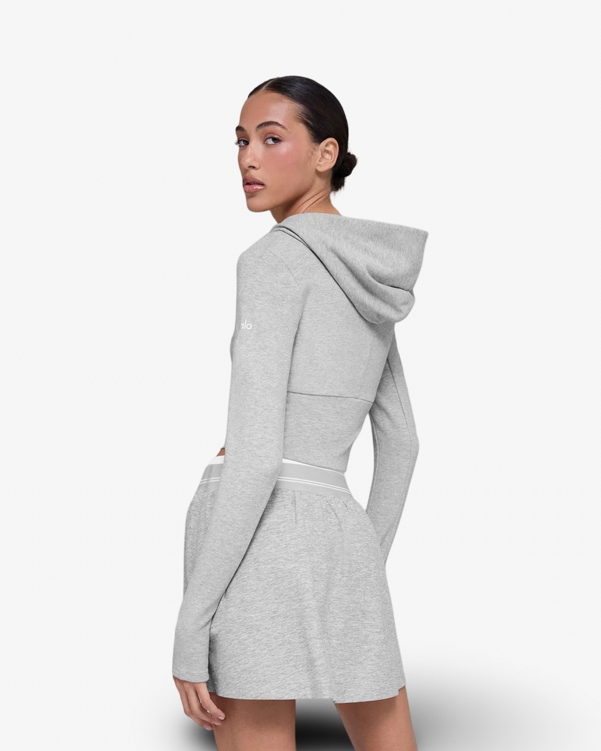 ALO SWAY BOOTCUT SWEATPANT & FULL ZIP UP HOODIE SET IN ATHLETIC HEATHER GREY