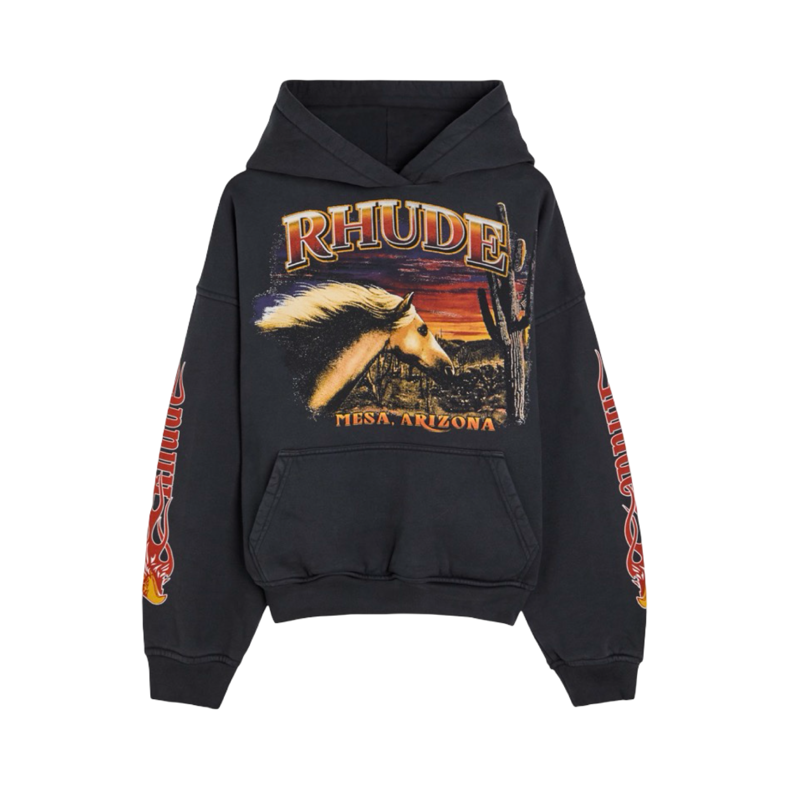 RHUDE BOYS STALLION LOGO-PRINT HOODED COTTON SWEATSHIRT