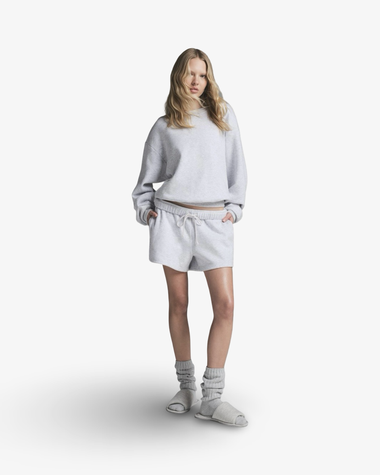 SKIMS COTTON FLEECE CREWNECK - LOGHT HEATHER GREY
