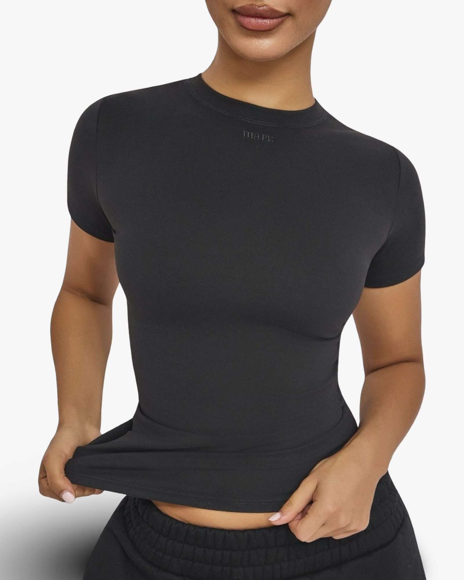 MARS THE LABEL SCULPT SHORT SLEEVE TOP - BLACK