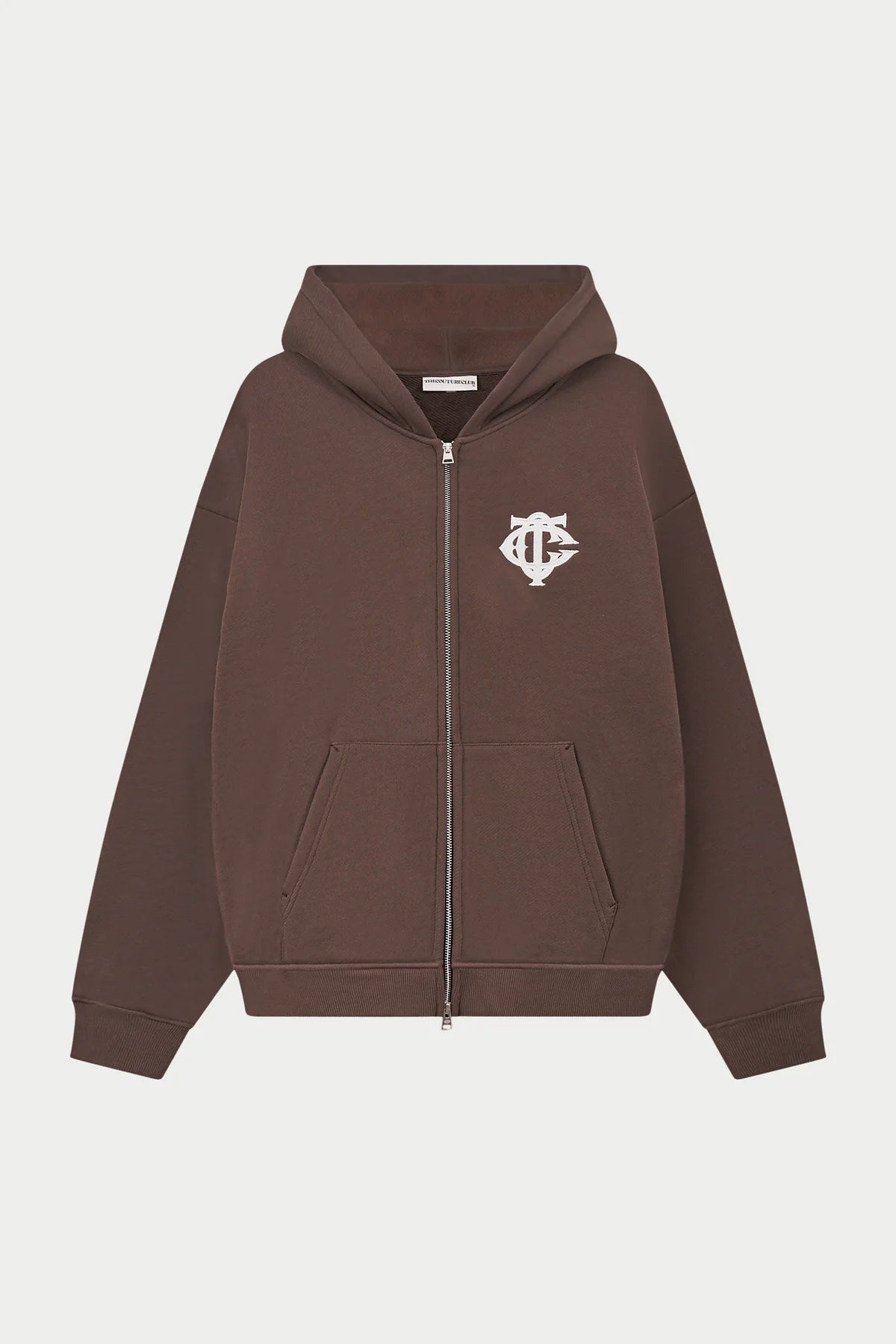 THE COUTURE CLUB HEAVYWEIGHT MONOGRAM APPLIQUE EMBLEM ZIP THROUGH - BROWN