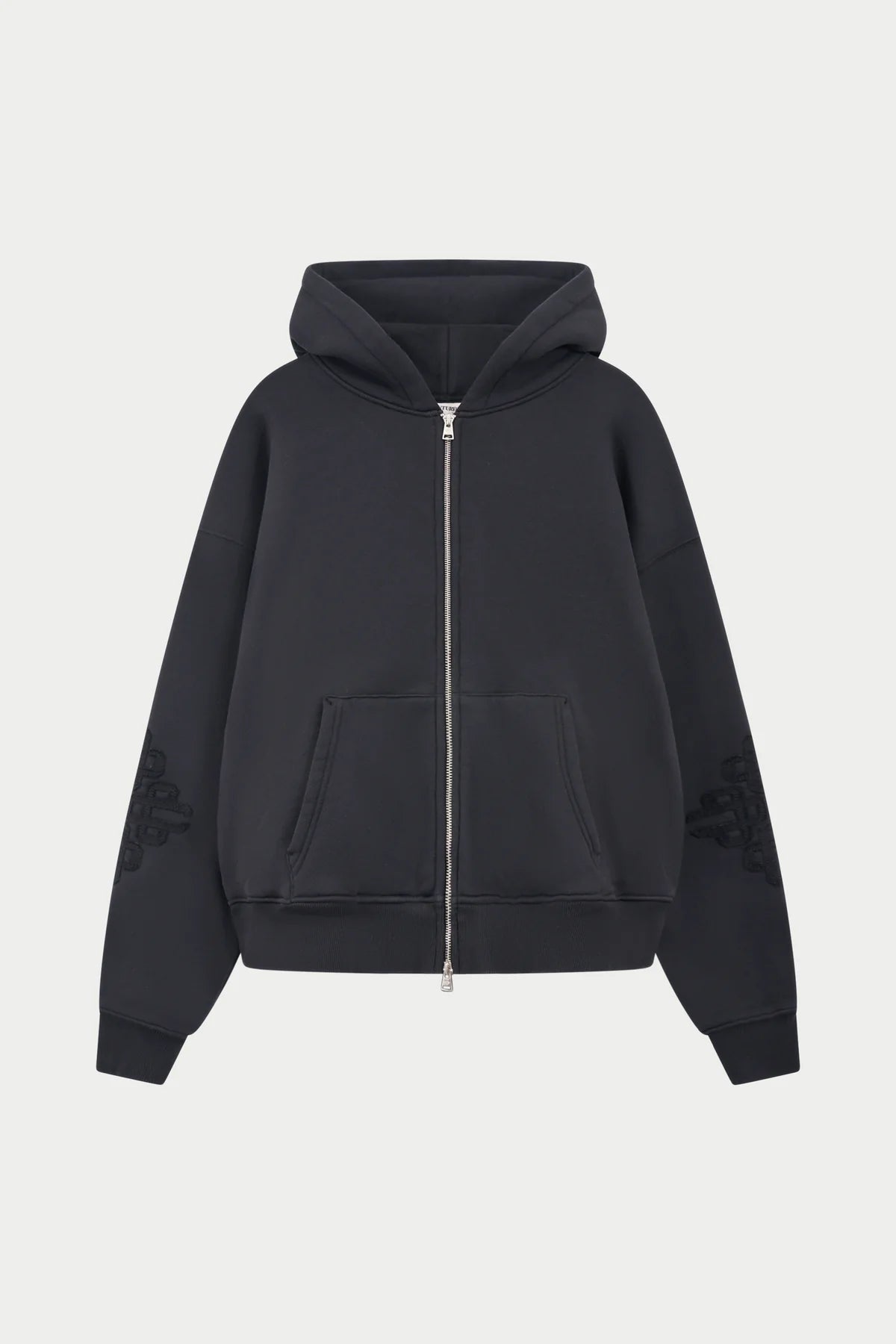 THE COUTURE CLUB EMBLEM APPLIQUE ZIP THROUGH HOODIE - BLACK