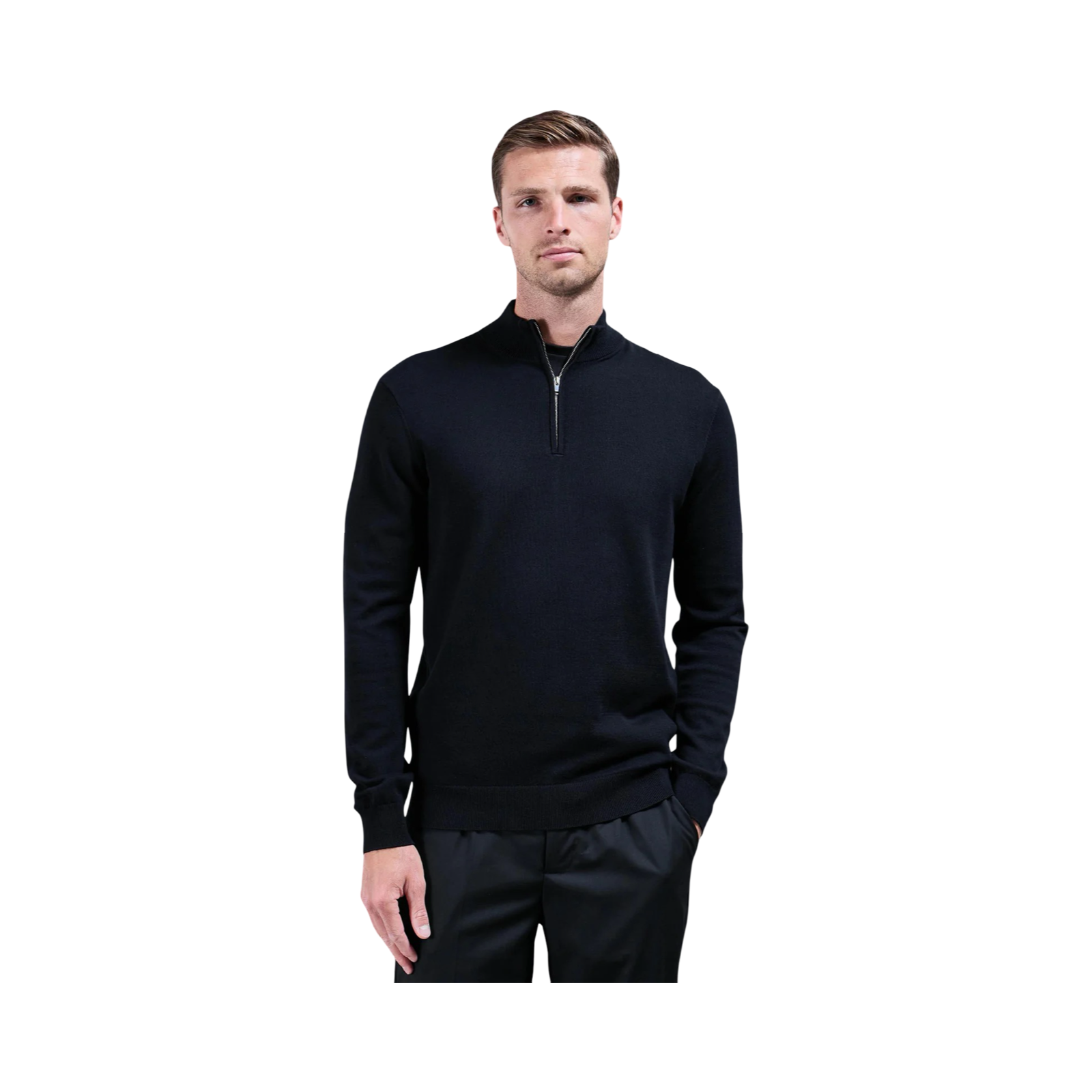 ARNE HALF ZIP JUMPER BLACK