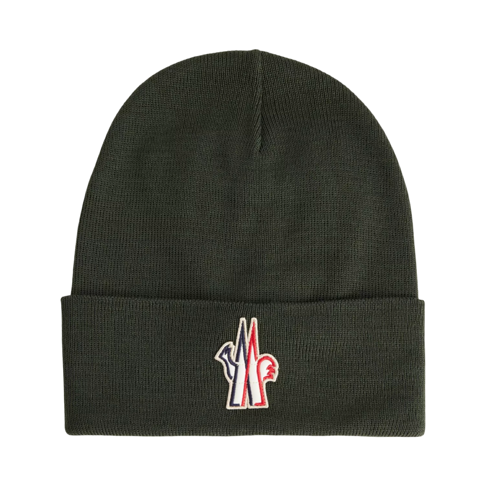 MONCLER LOGO-EMBROIDERED VIRGIN-WOOL BEANIE HAT OLIVE