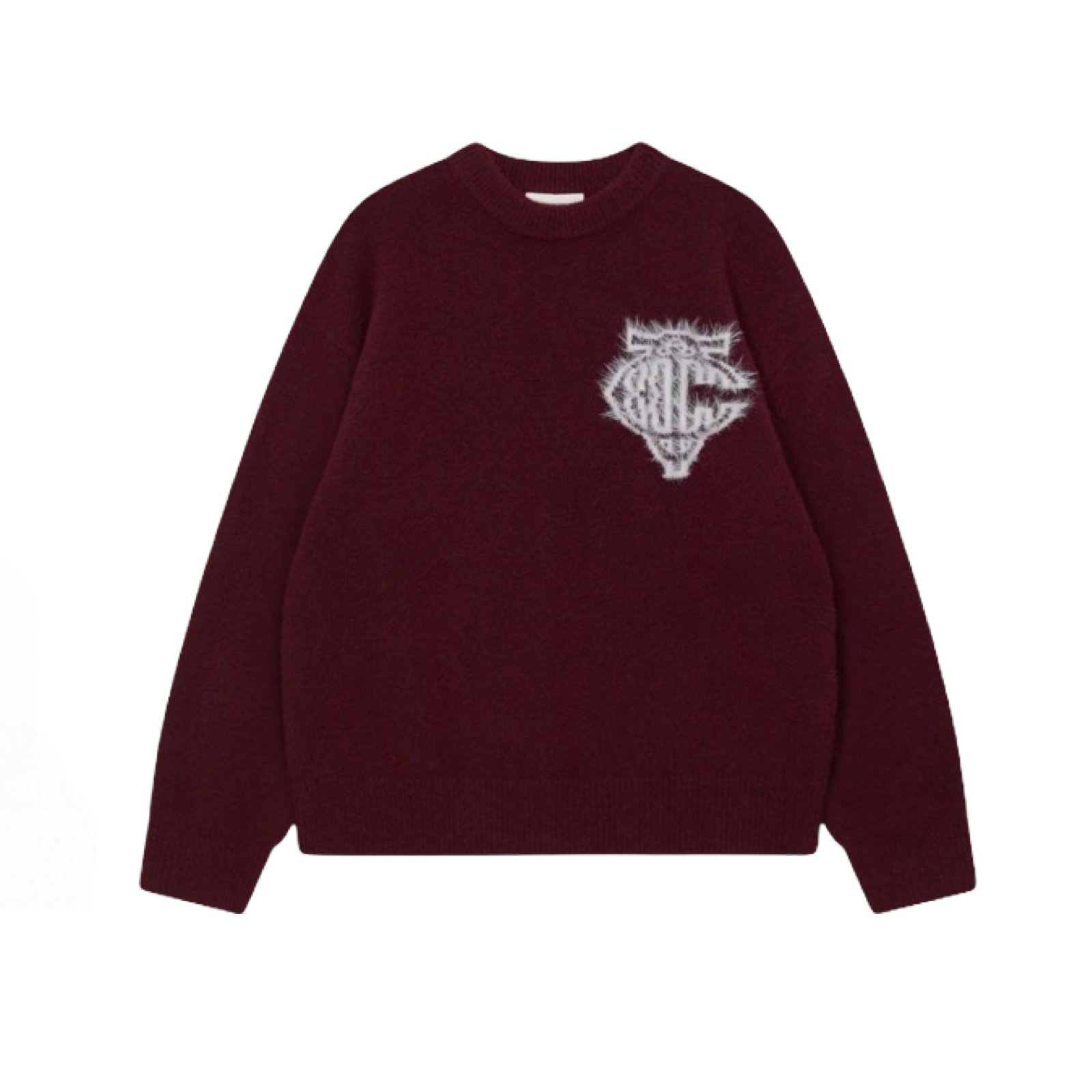 THE COUTURE CLUB MONOGRAM FLUFFY KNIT CREW BURGANDY