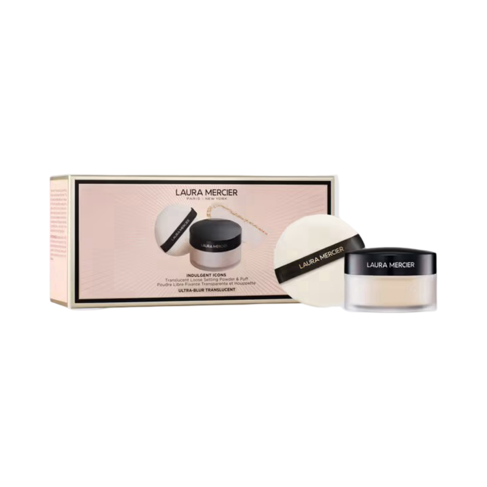 LAURA MERCIER INDULGENT ICONS ULTRA-BLUR TRANSLUCENT LOOSE SETTING POWDER & VELOUR PUFF MAKEUP GIFT SET