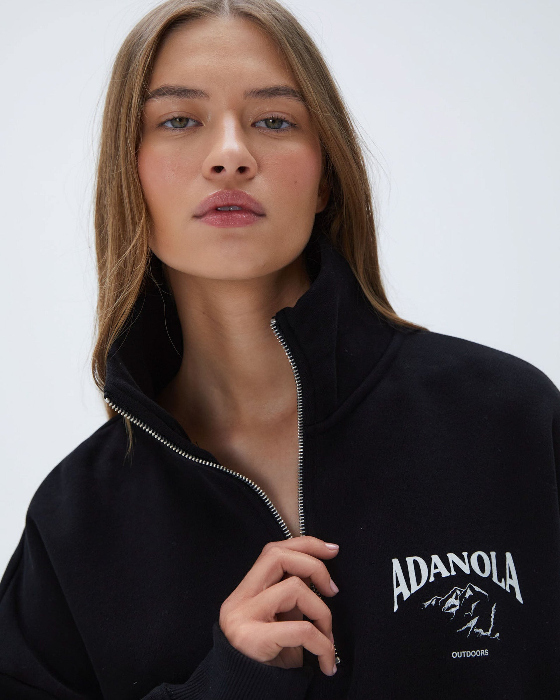 Adanola Outdoors Oversized Funnel Neck Zip Sweatshirt - Black
