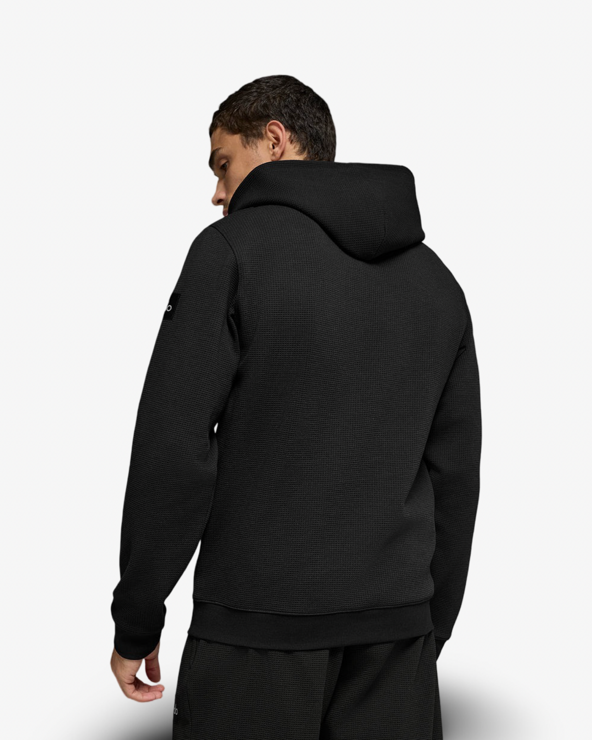 ALO WAFFLE LOUNGE HOODIE & CUFFED TRACKSUIT IN BLACK