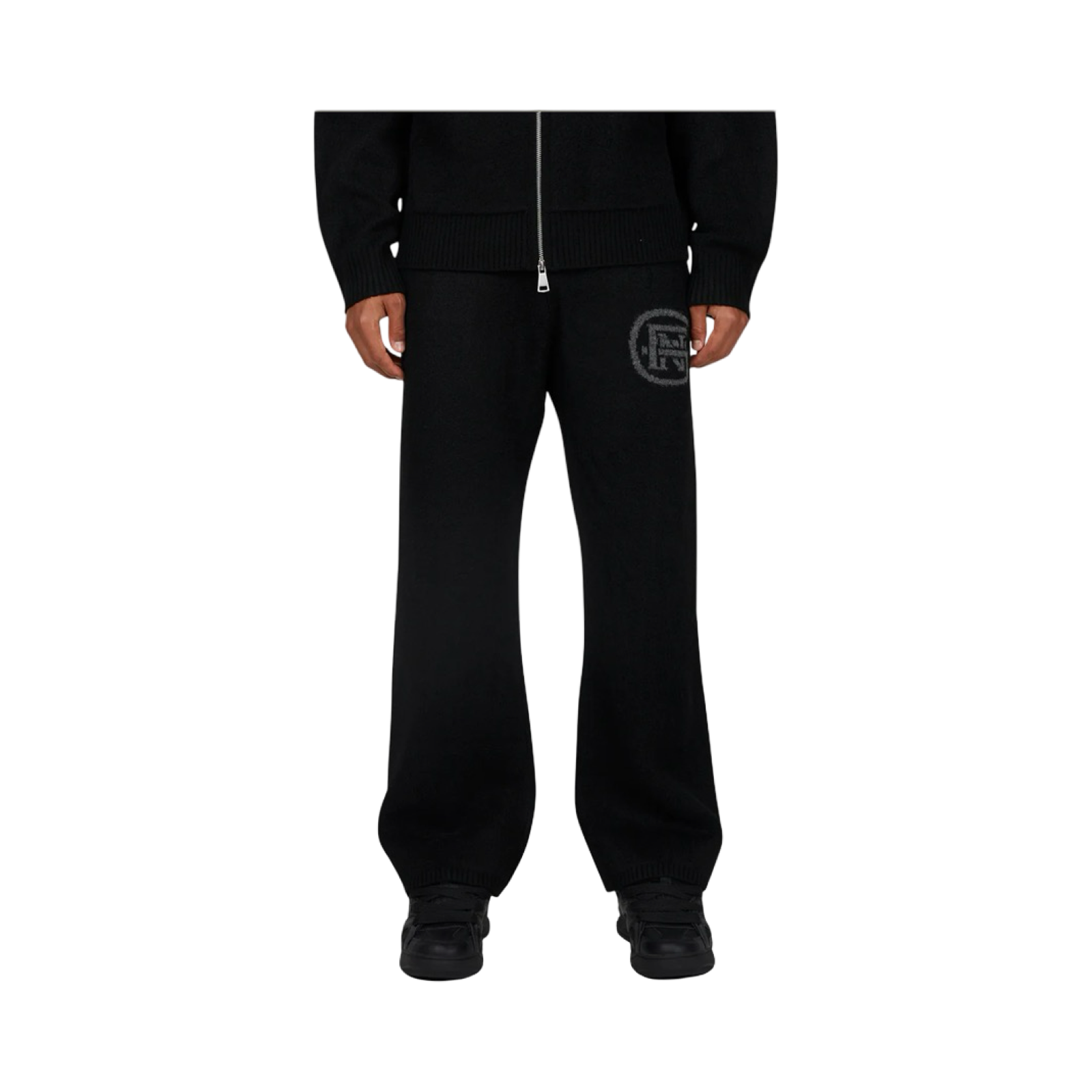 GFN MONOGRAM FLUFFY KNIT BLACK PANTS