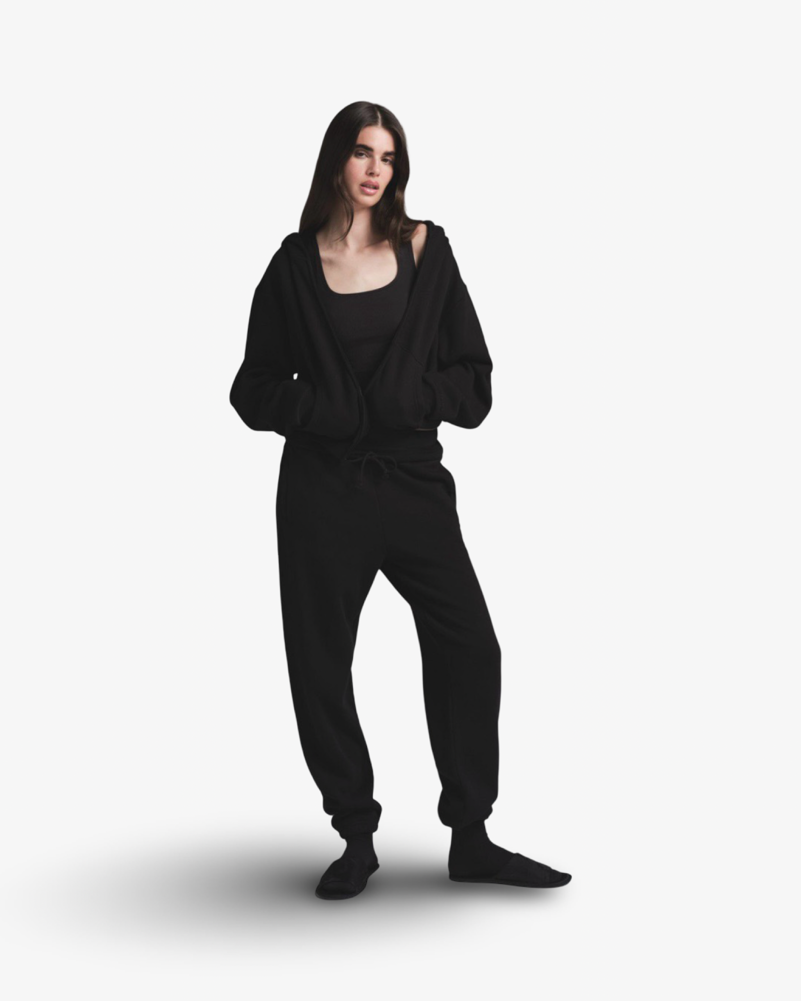 SKIMS COTTON FLEECE CLASSIC ZIP UP HOODIE - BLACK