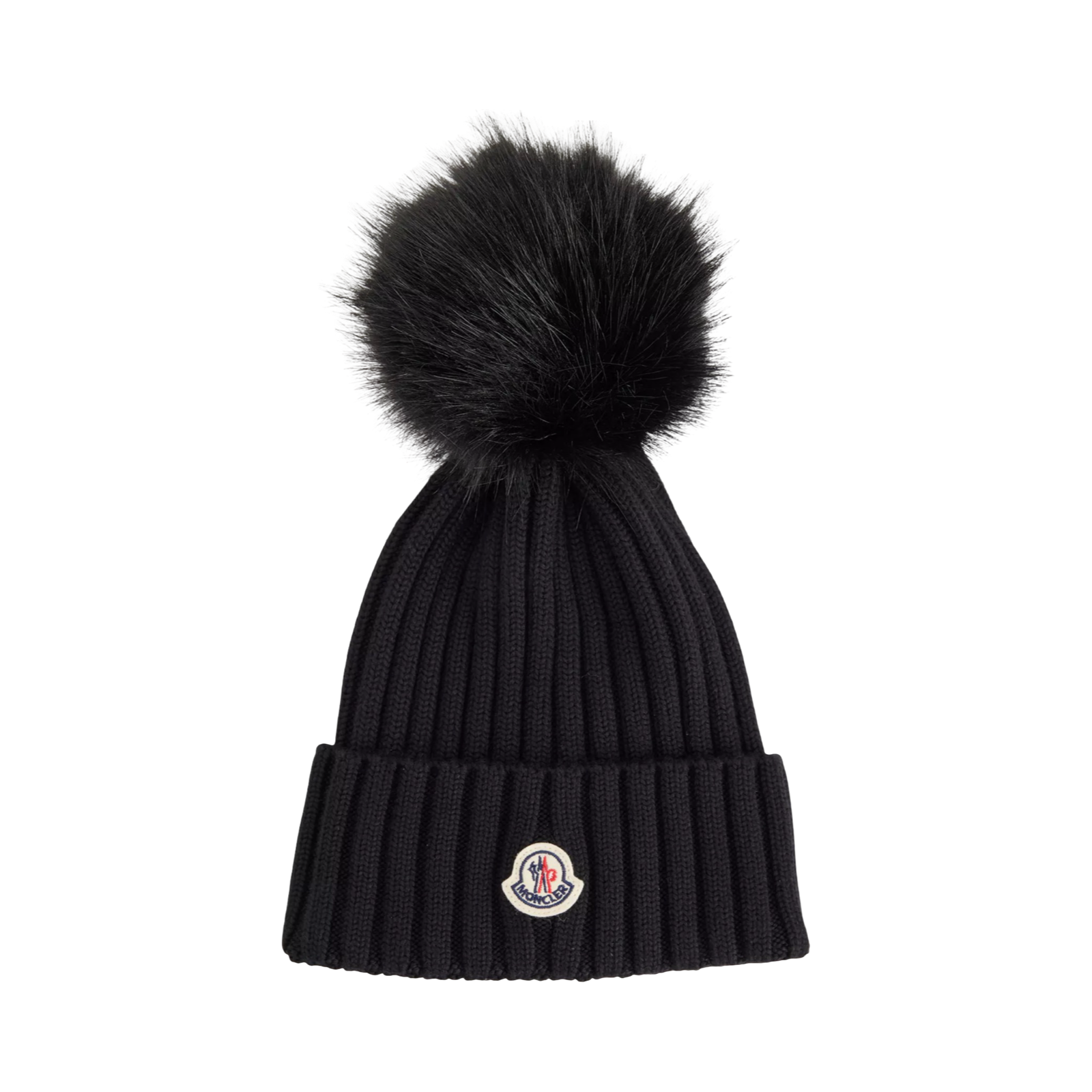 MONCLER LOGO-PATCH RIBBED-KNIT BEANIE HAT BLACK