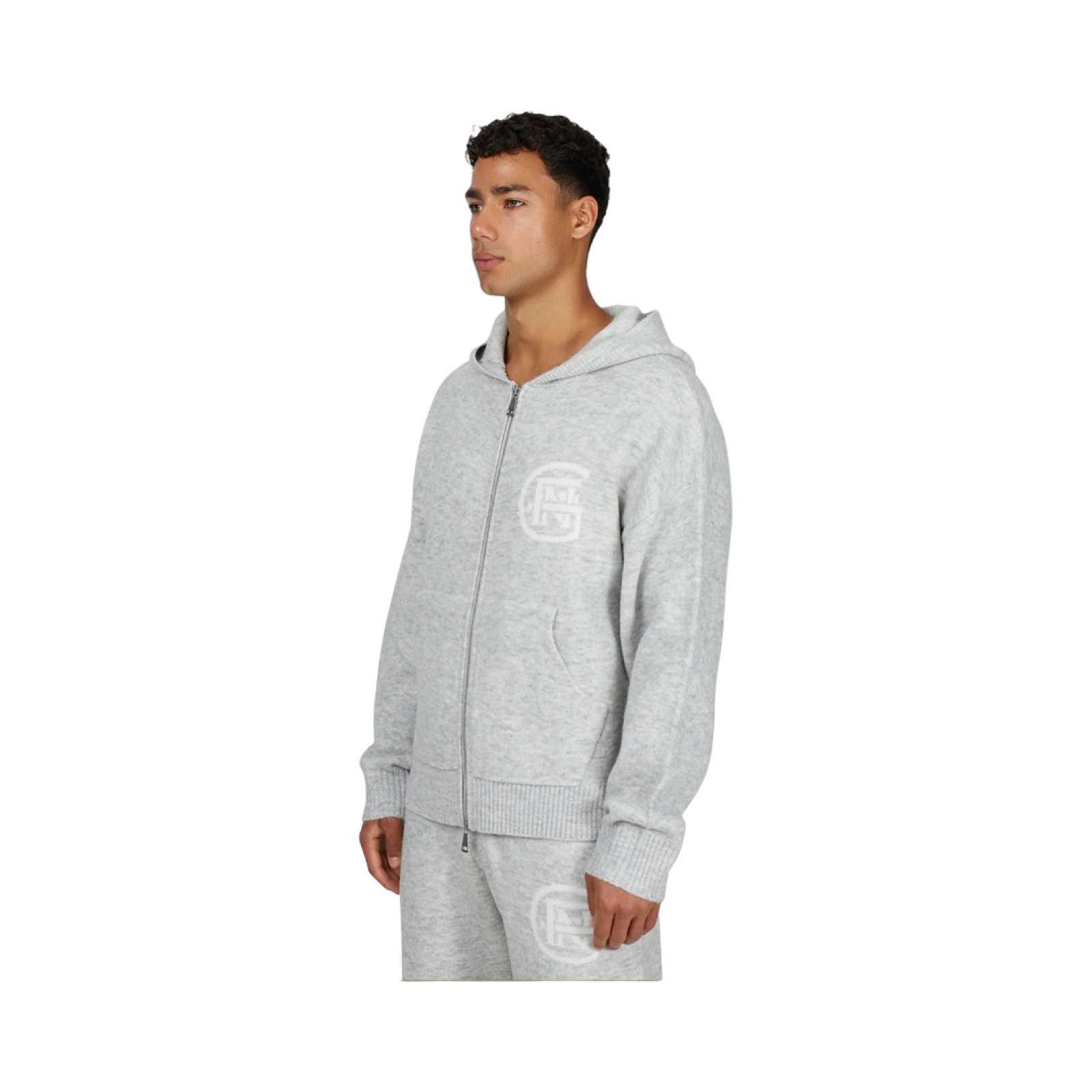 GFN MONOGRAM FLUFFY GREY MARL ZIP HOODIE