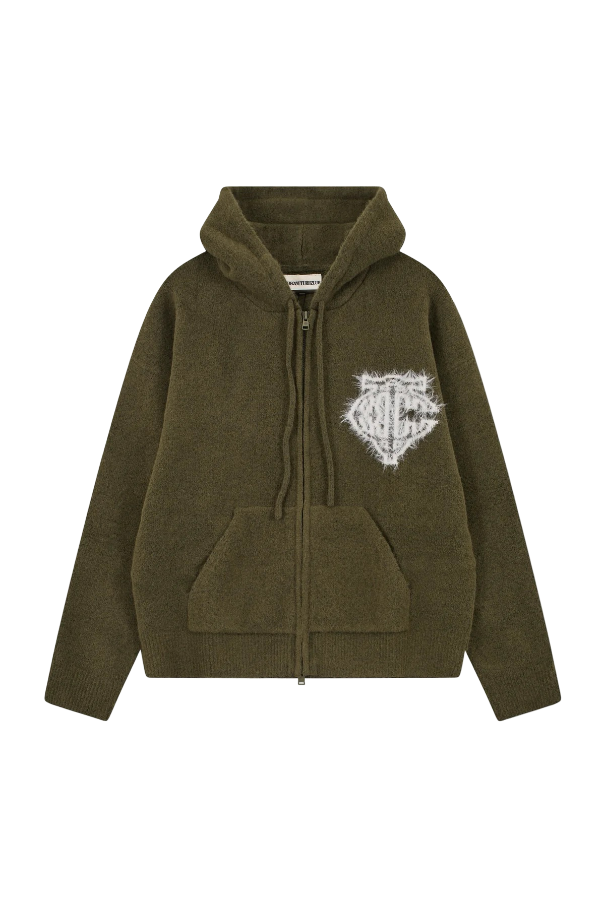 THE COUTURE CLUB MONOGRAM FLUFFY KNIT ZIP HOODIE