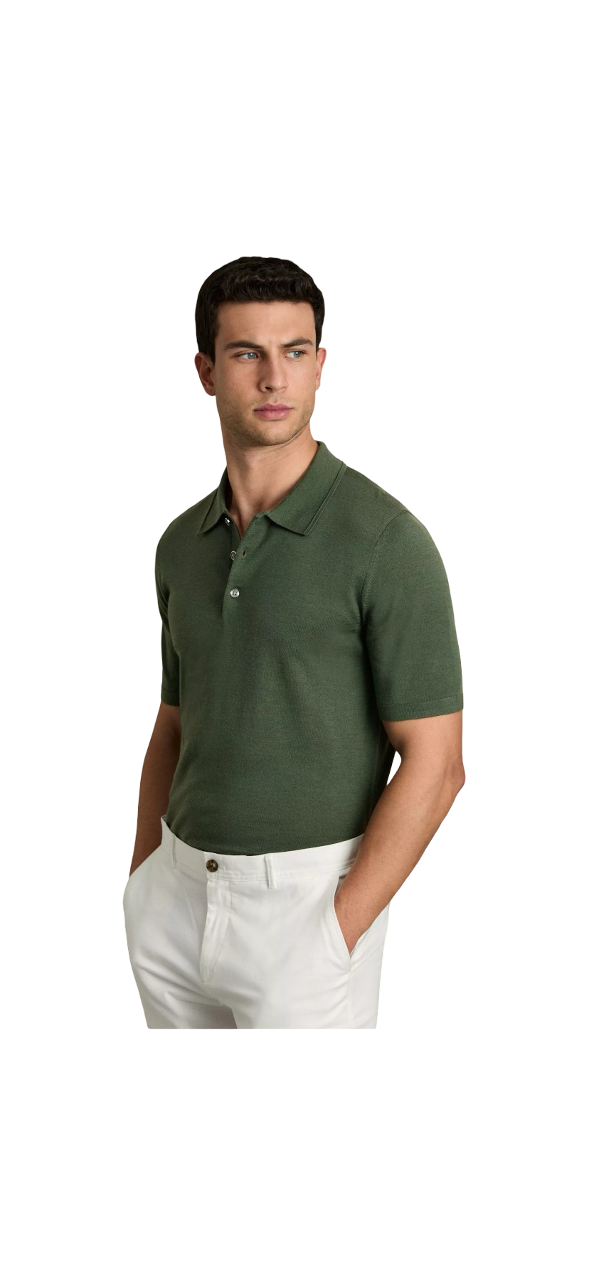 REISS MANOR MERINO WOOL POLO SHIRT DARK KALE GREEN