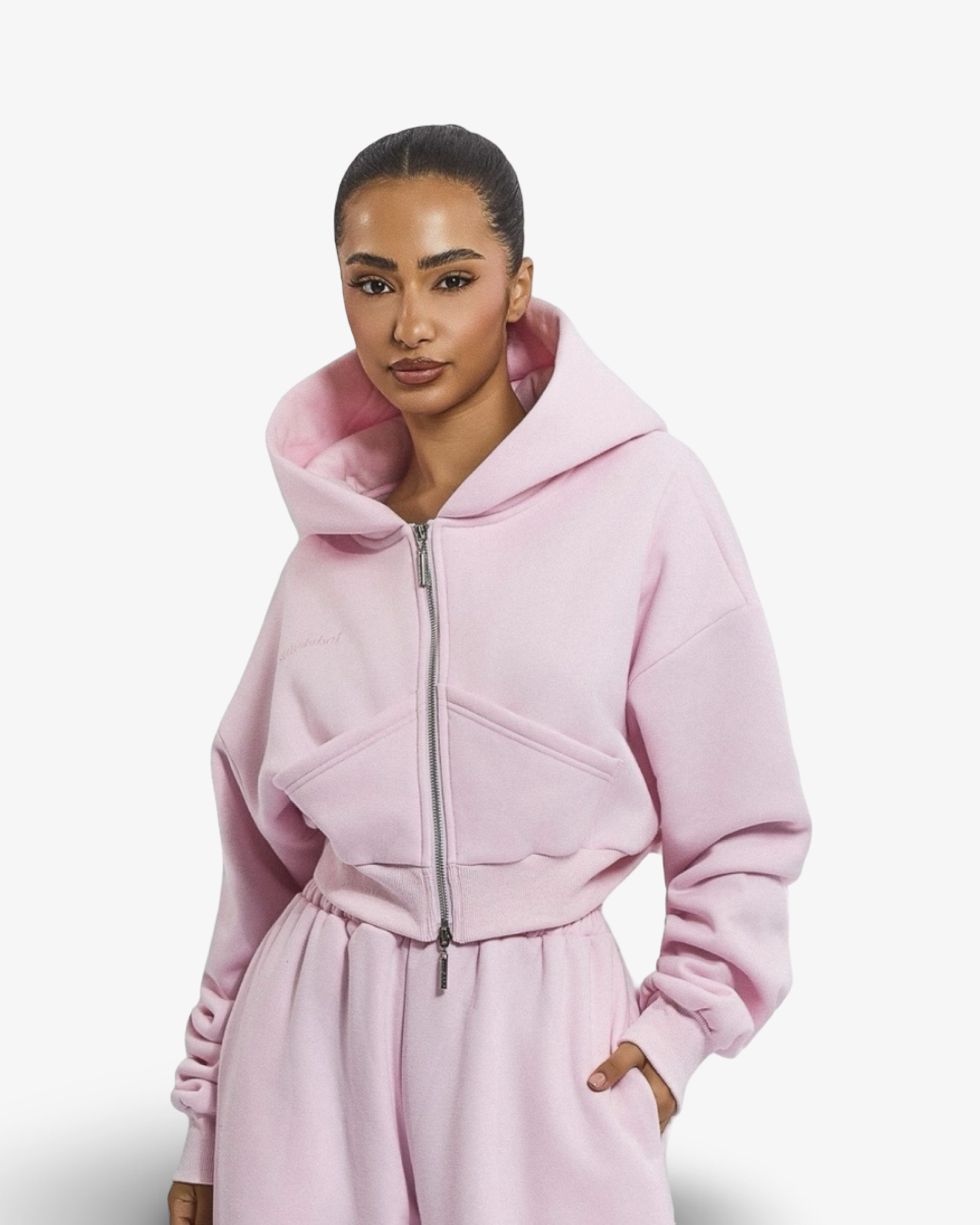 MARS THE LABEL CLASSIC CROPPED ZIP HOODIE - PINK