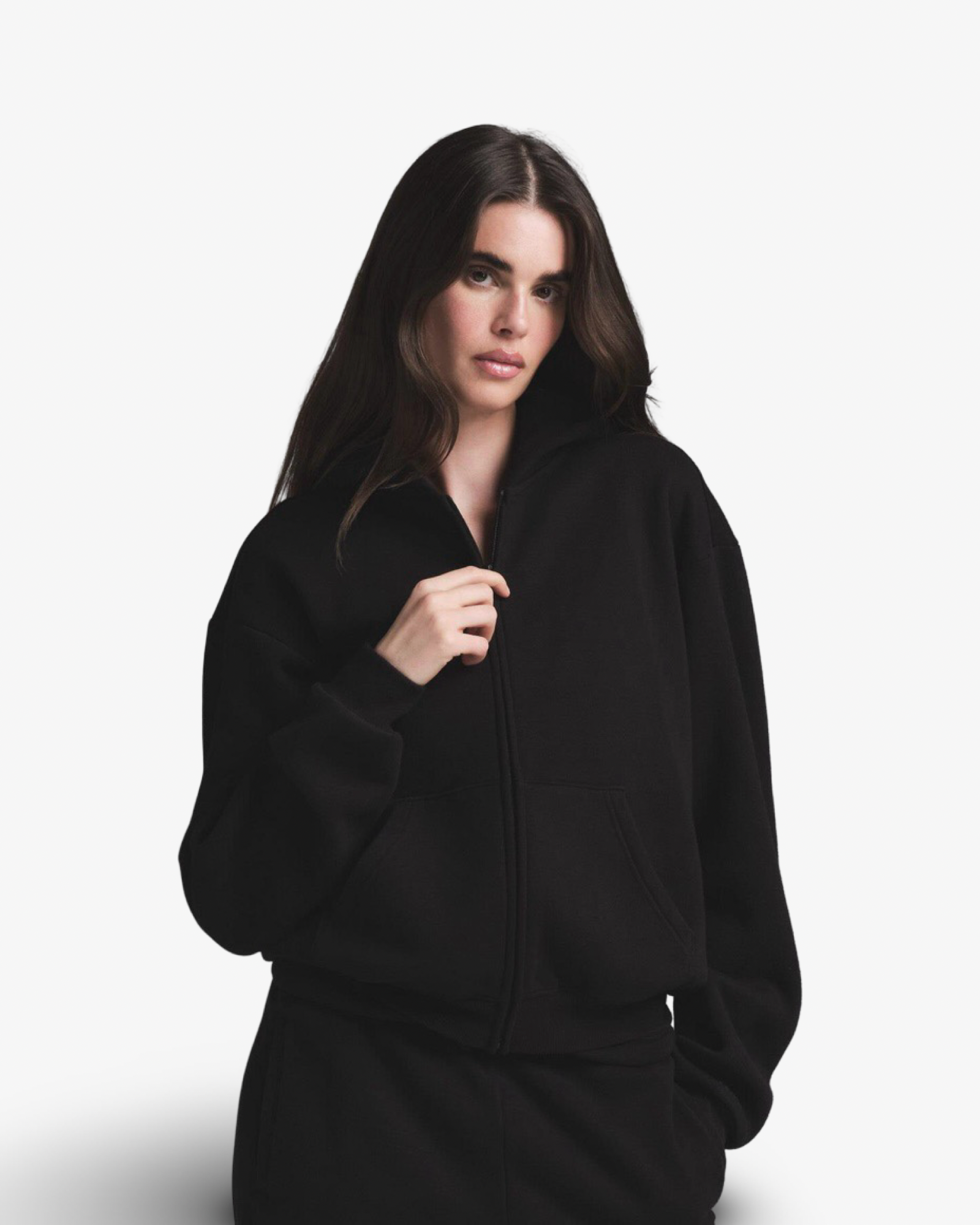 SKIMS COTTON FLEECE CLASSIC ZIP UP HOODIE - BLACK