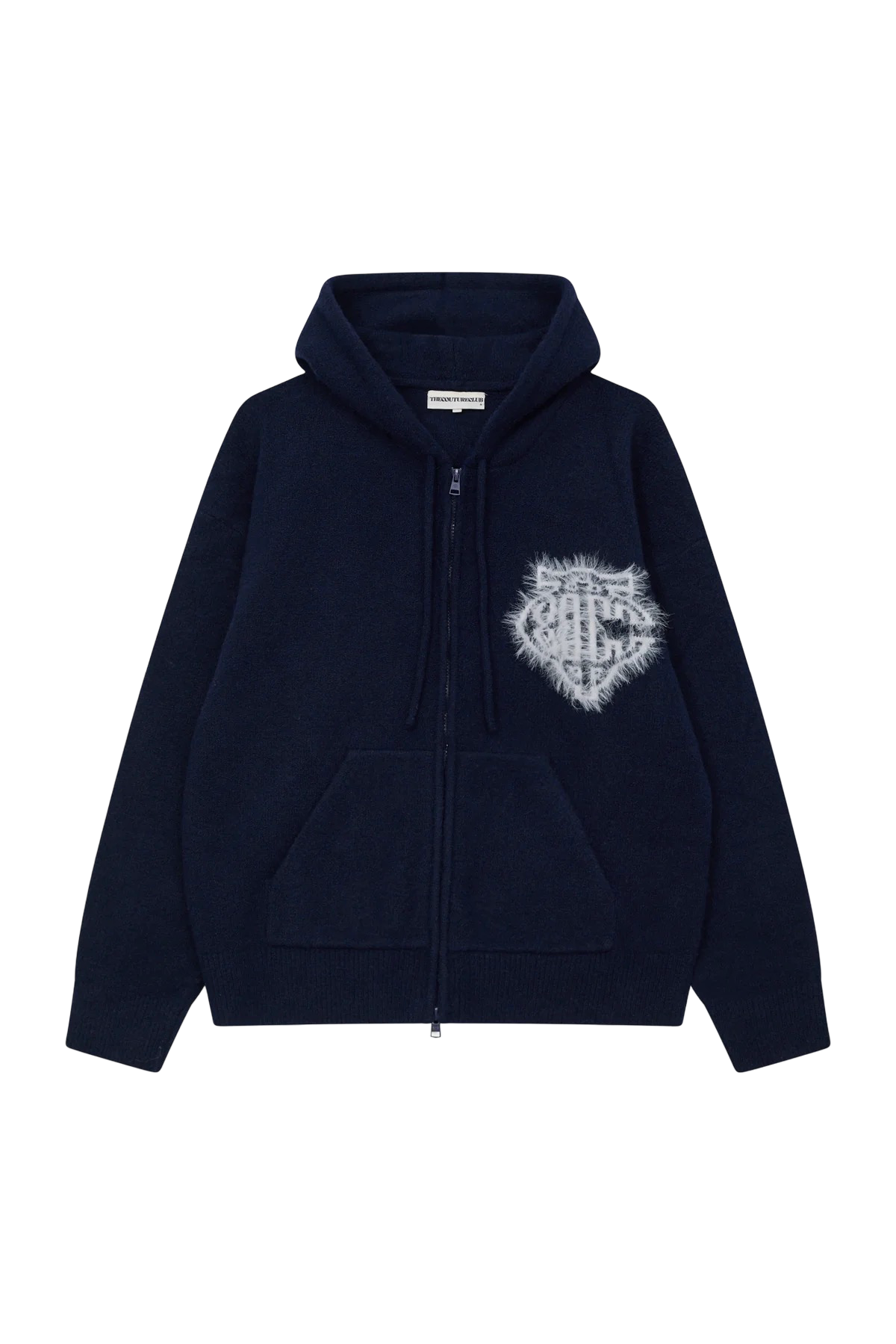 THE COUTURE CLUB MONOGRAM FLUFFY KNIT ZIP HOODIE