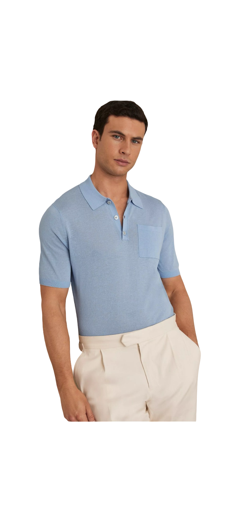 REISS NELSON KNITTED POLO SHIRT BLUE