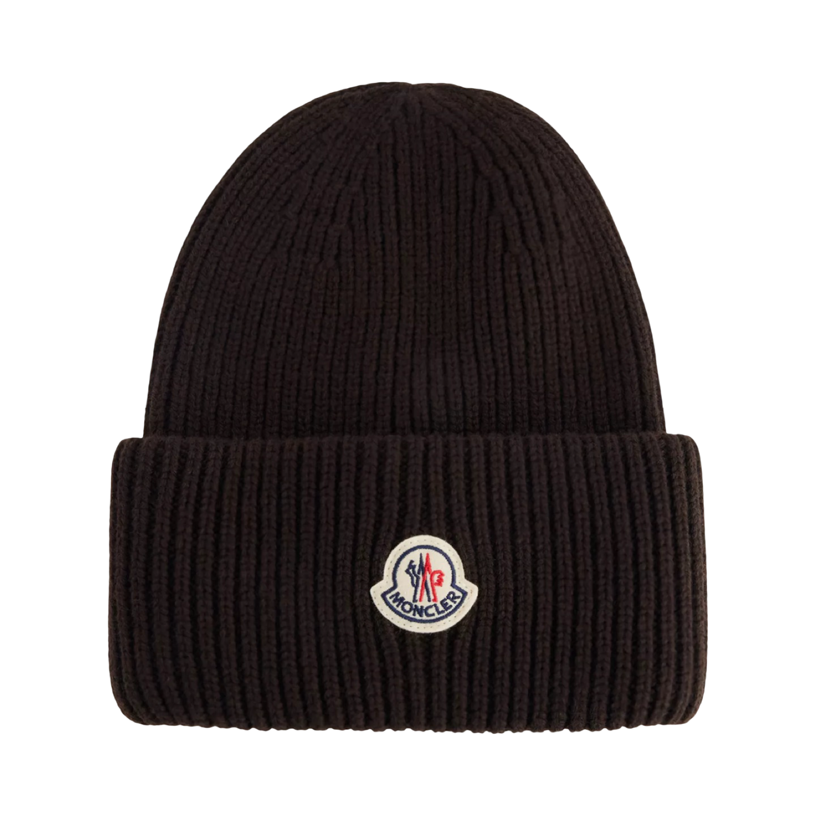 MONCLER LOGO-PATCH RIBBED WOOL-CASHMERE BEANIE HAT BLACK