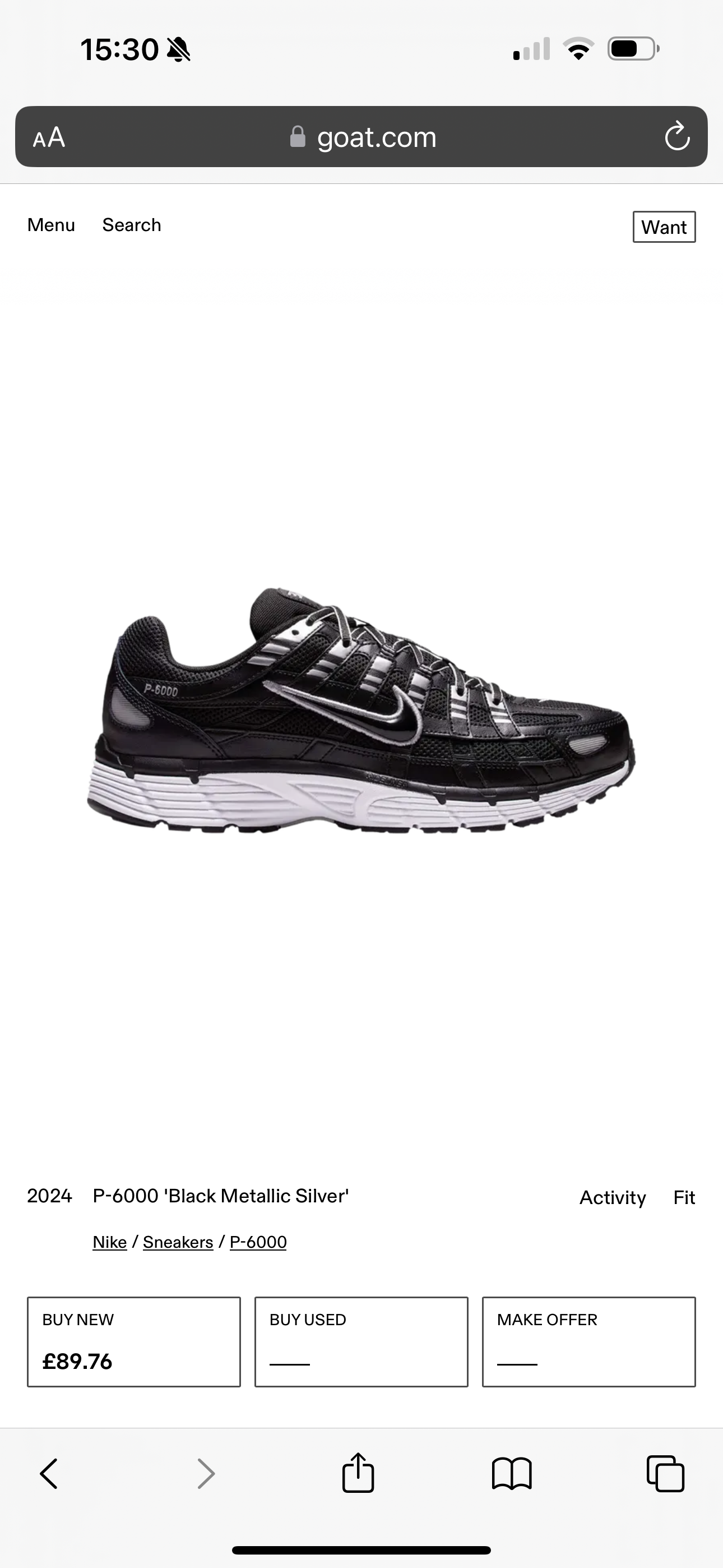 NIKE P-6000 BLACK METALLIC SILVER