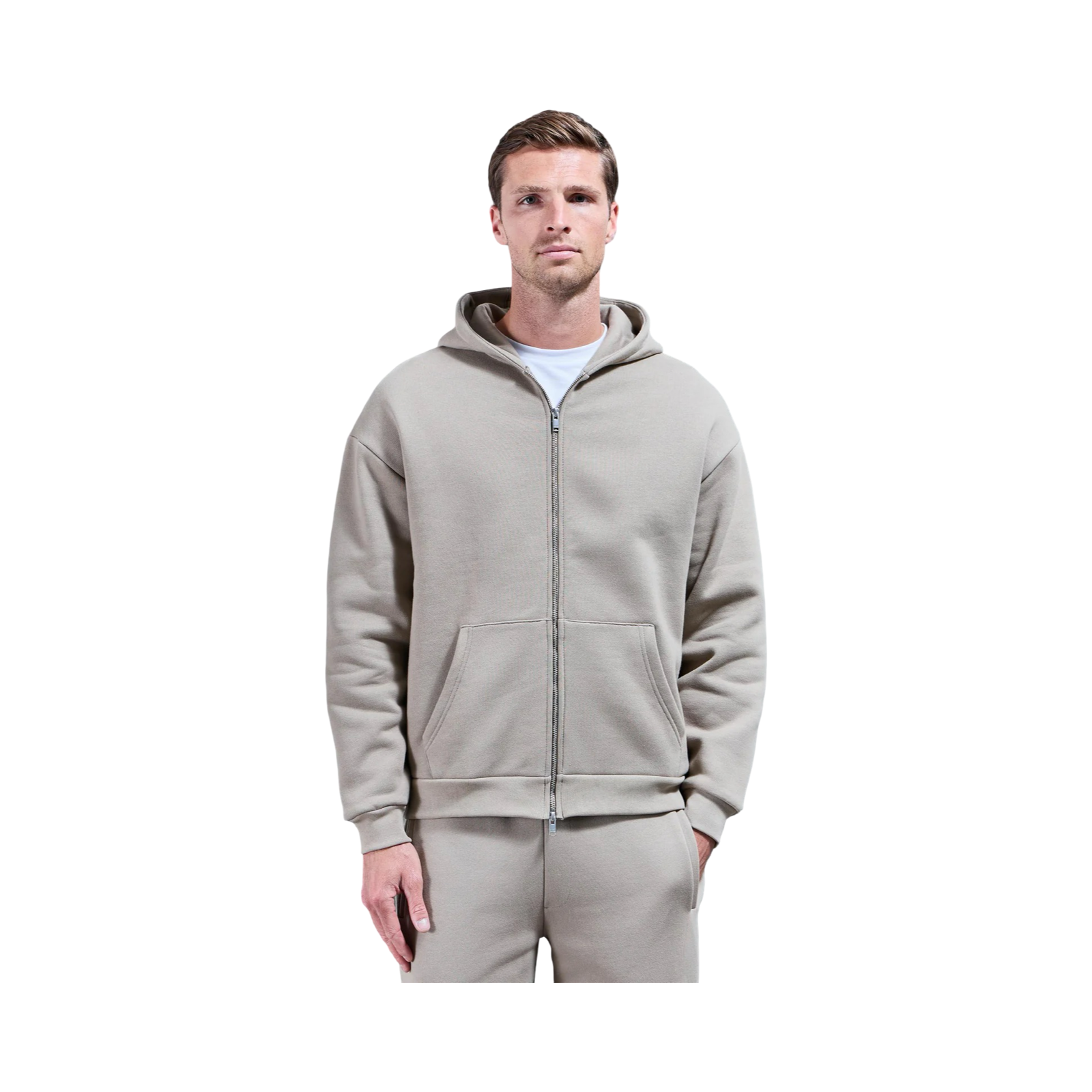 ARNE RELAXED ZIP THROUGH HOODIE STONE