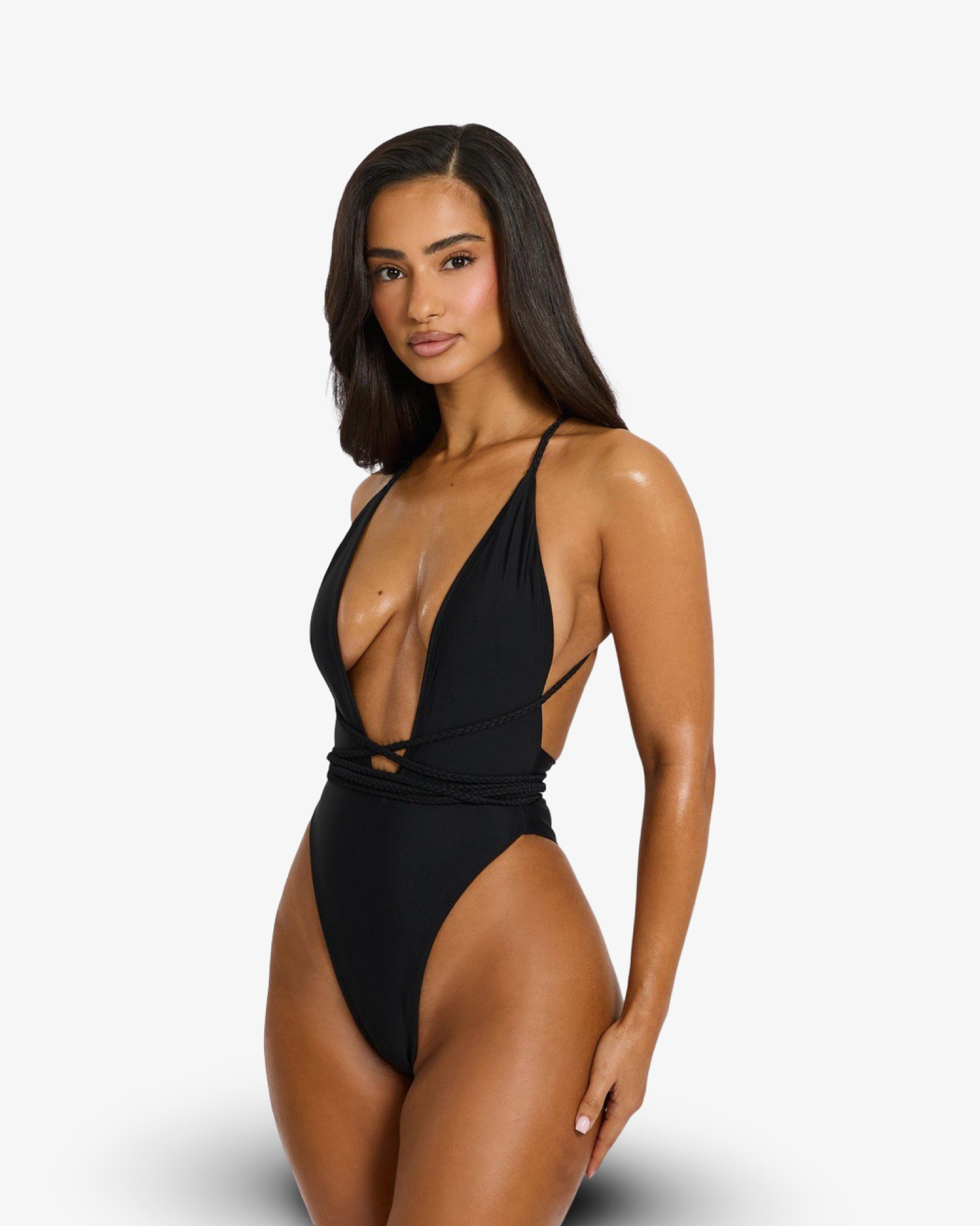 MARS THE LABEL FISHTAIL SWIM PLUNGE SWIMSUIT - BLACK