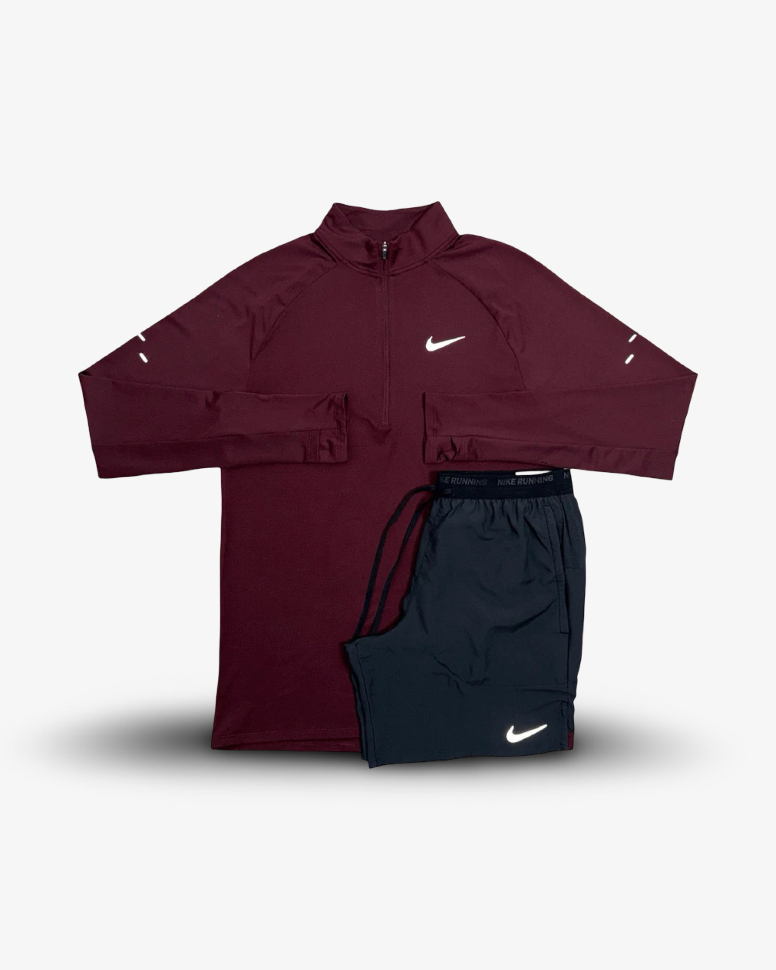 NIKE STRIDE 114 ZIP SHORTS SET 'MAROON/BLACK'