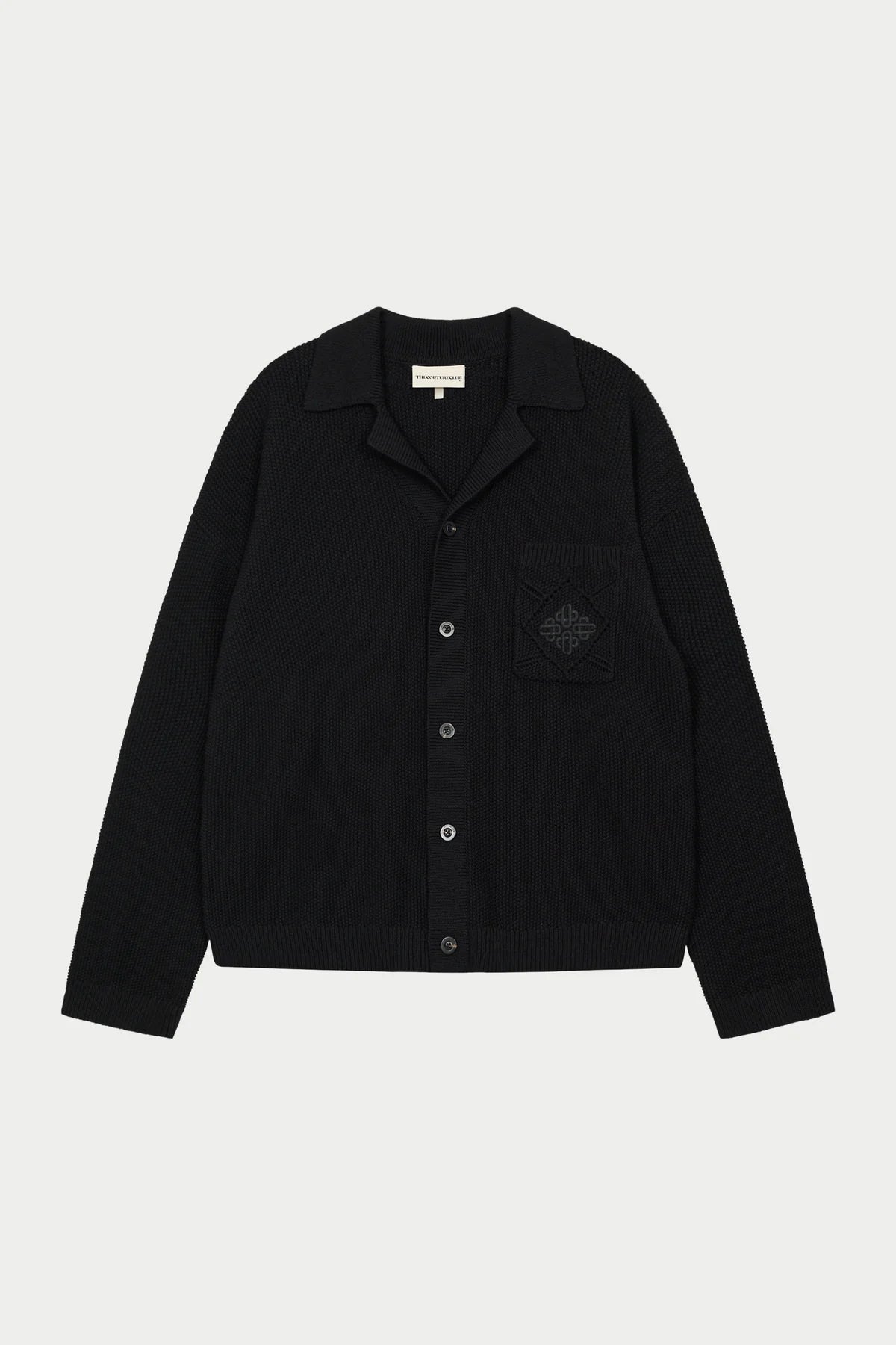 THE COUTURE CLUB CROCHET KNITTED EMBLEM POCKET SHIRT - BLACK