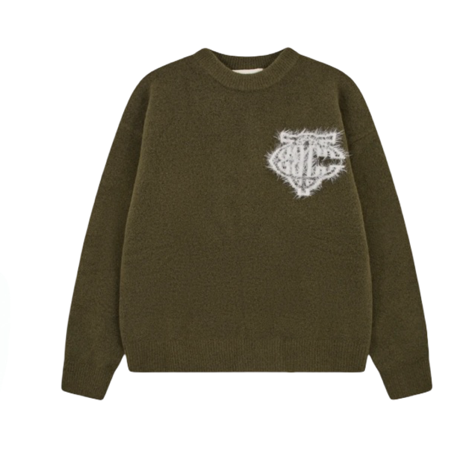 THE COUTURE CLUB MONOGRAM FLUFFY KNIT CREW KHAKI