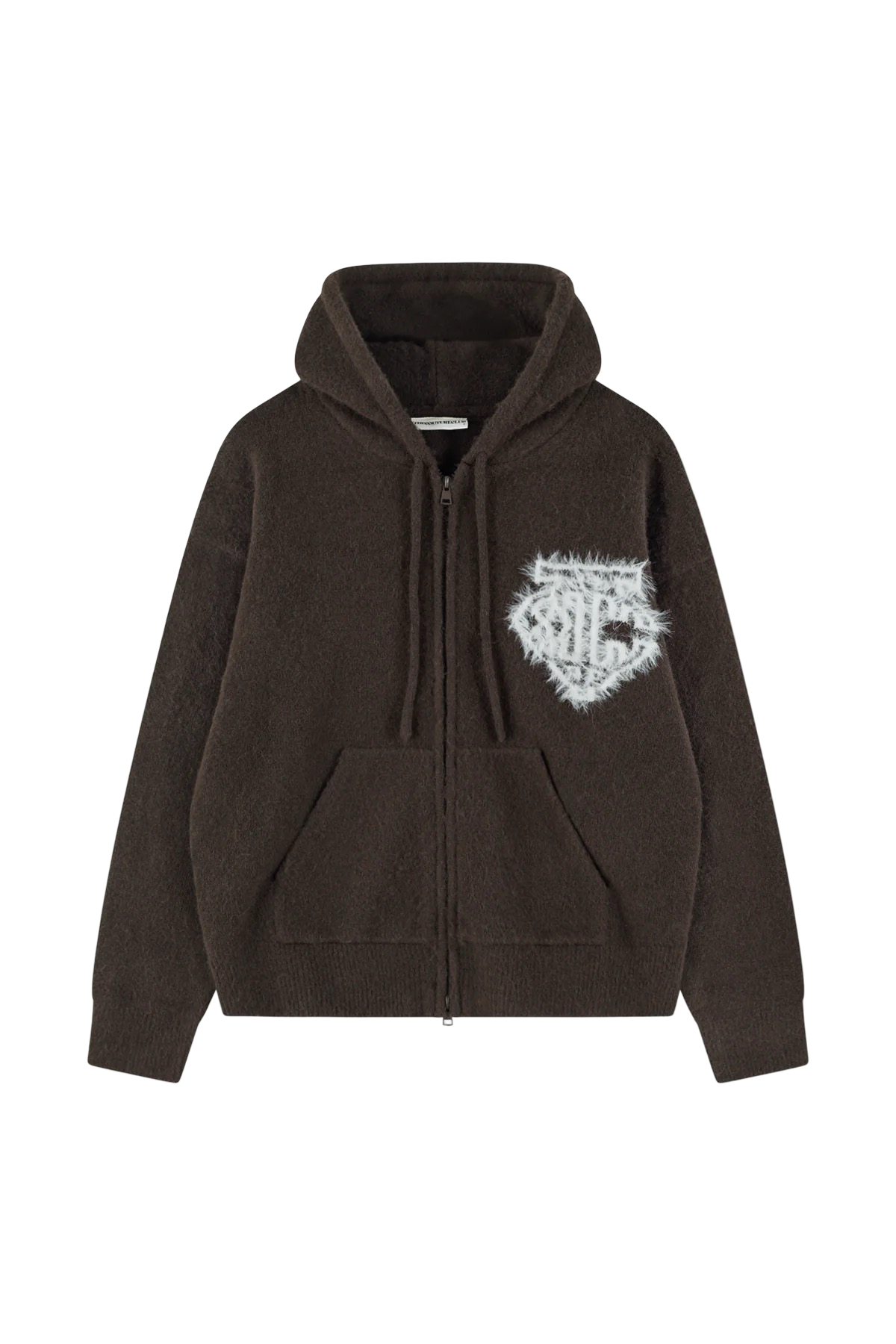 THE COUTURE CLUB MONOGRAM FLUFFY KNIT ZIP HOODIE