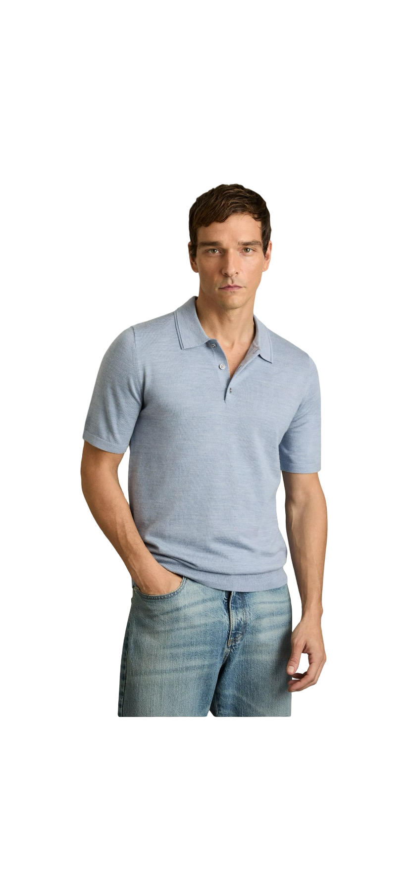 REISS MANOR MERINO WOOL POLO SHIRT SOFT BLUE