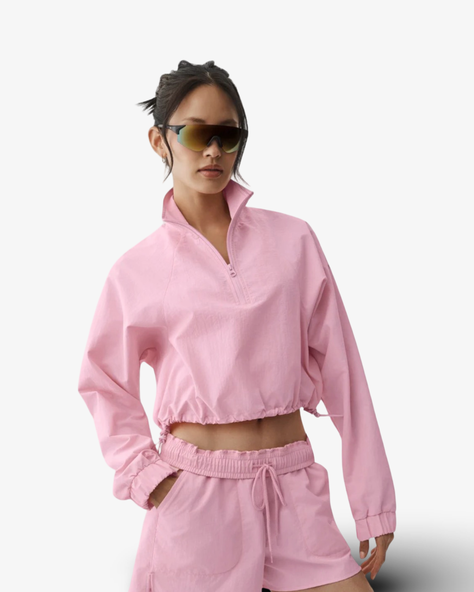 ALO CROPPED 1/4 ZIP ALUMNI PULLOVER MARSHMALLOW PINK