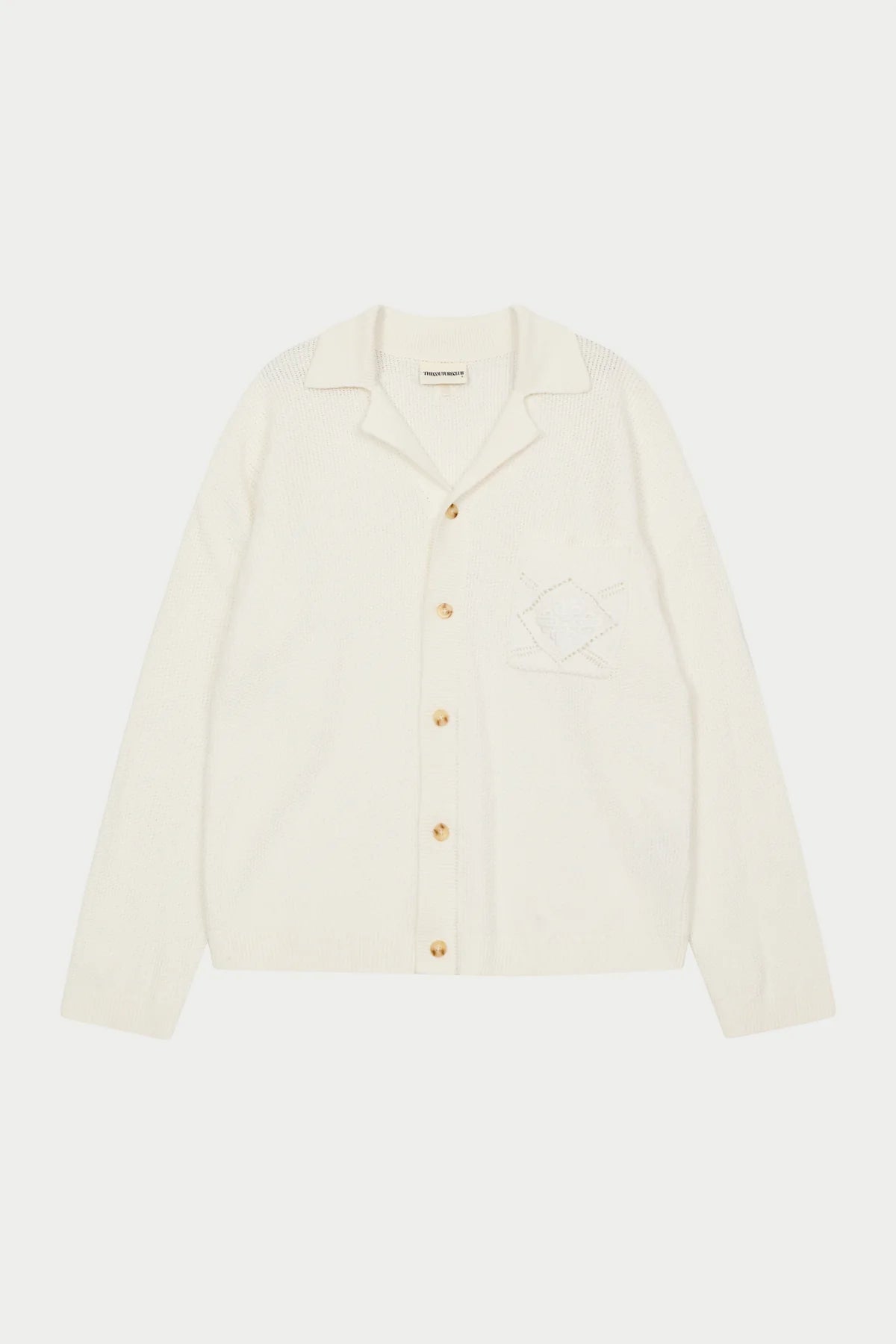 THE COUTURE CLUB CROCHET KNITTED EMBLEM POCKET SHIRT - OFF WHITE