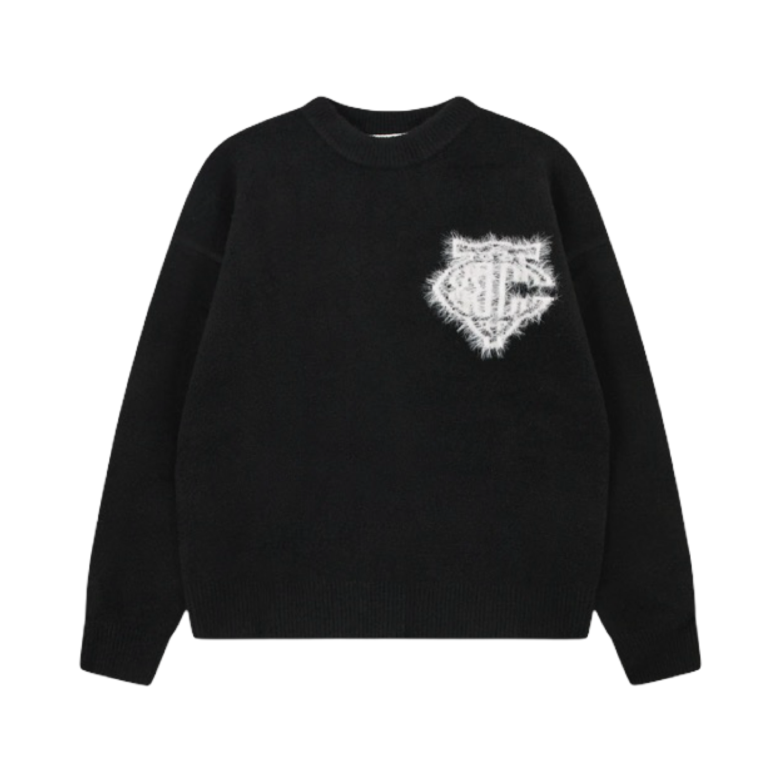 THE COUTURE CLUB MONOGRAM FLUFFY KNIT CREW BLACK
