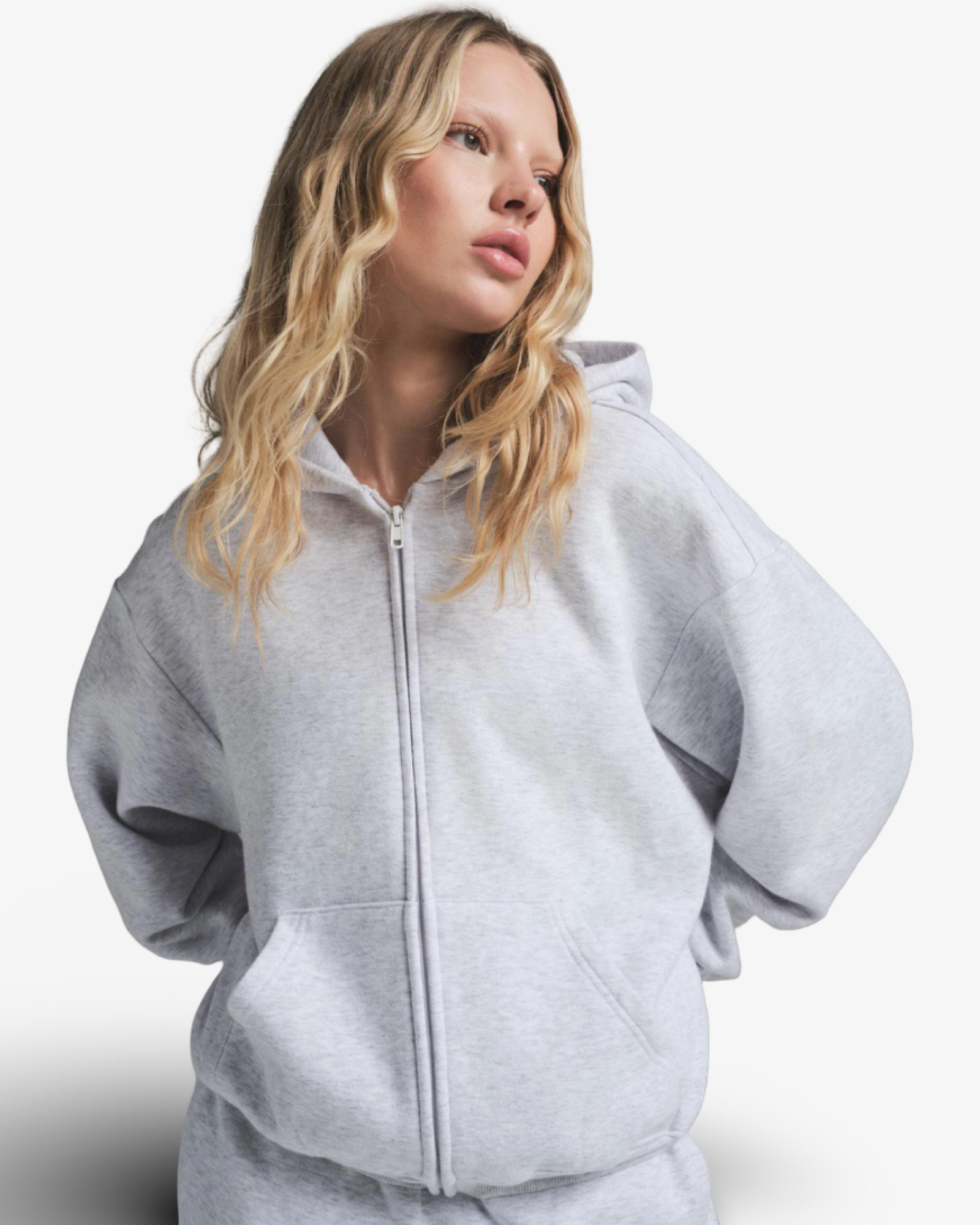 SKIMS COTTON FLEECE CLASSIC ZIP UP HOODIE - LIGHT HEATHER GREY