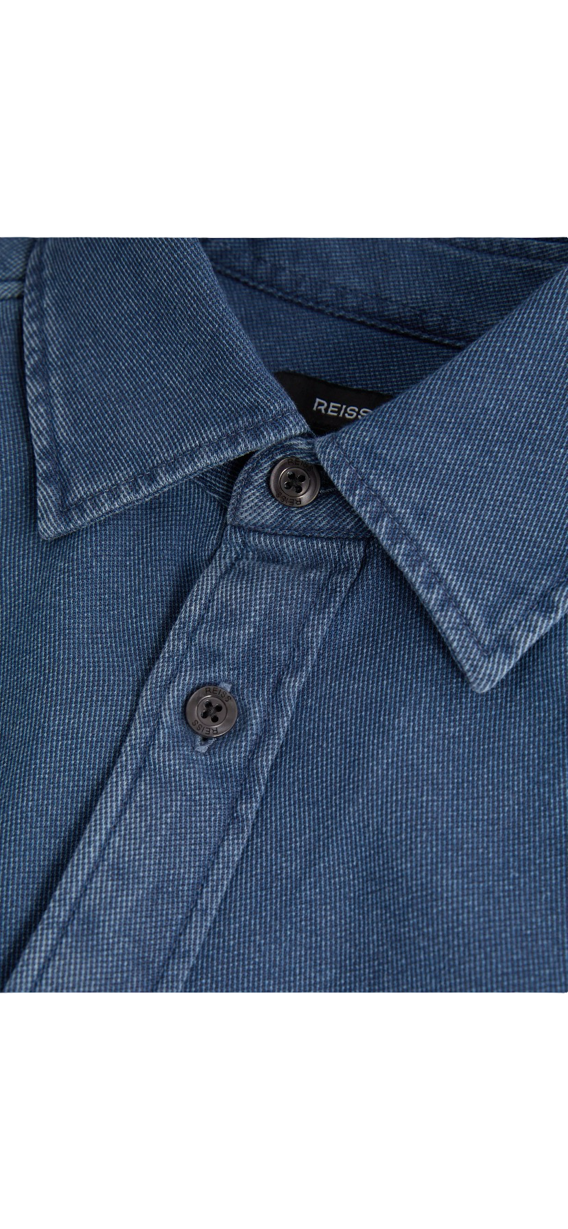 REISS MCLLROY TEXTURED DENIM OVERSHIRT INDIGO BLUE