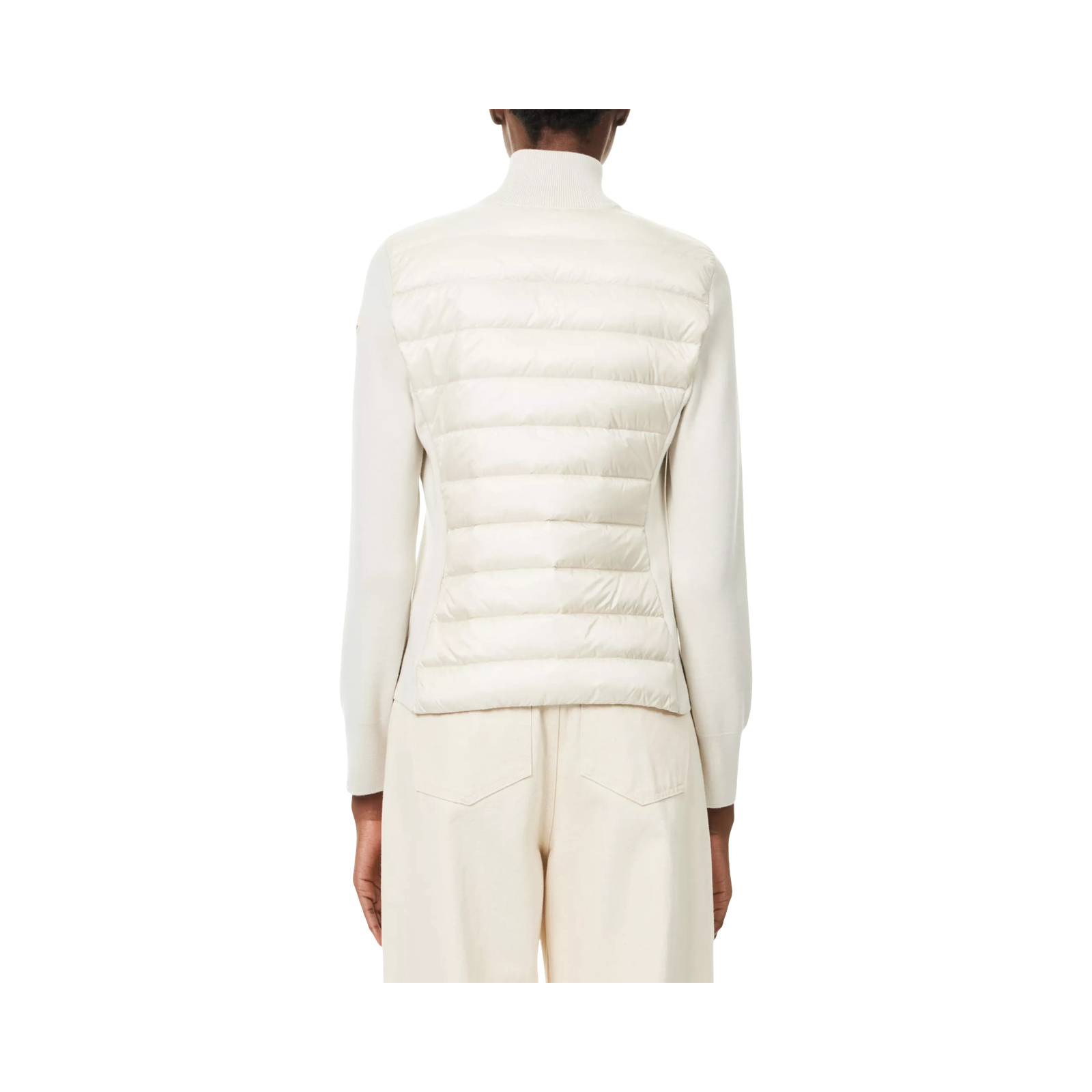 MONCLER LOGO-BADGE PADDED ZIP WOOL AND NYLON CARDIGAN LIGHT BEIGE
