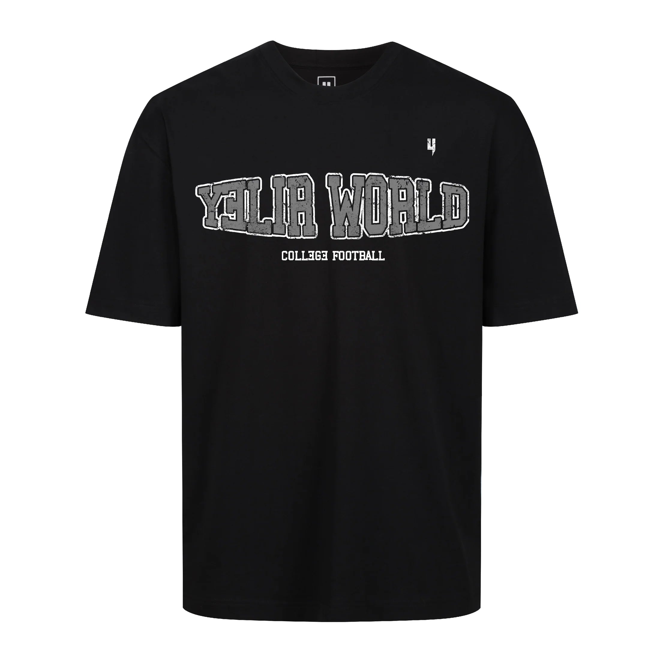 YELIR WORLD BLACK RELAXED T-SHIRT COLLEGE LOGO