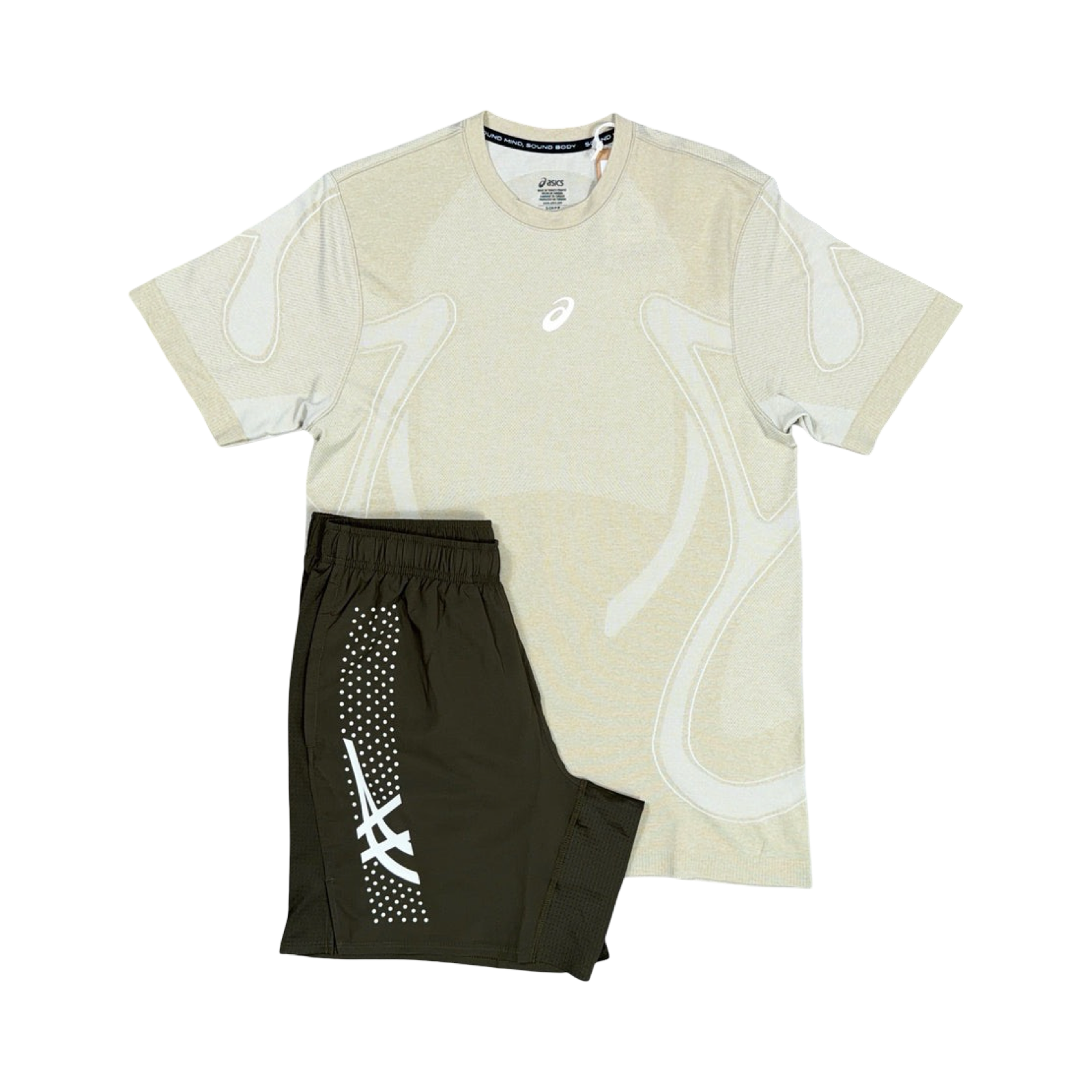 ASICS SEAMLESS T-SHIRT/SHORTS SET CREAM/BROWNSTONE