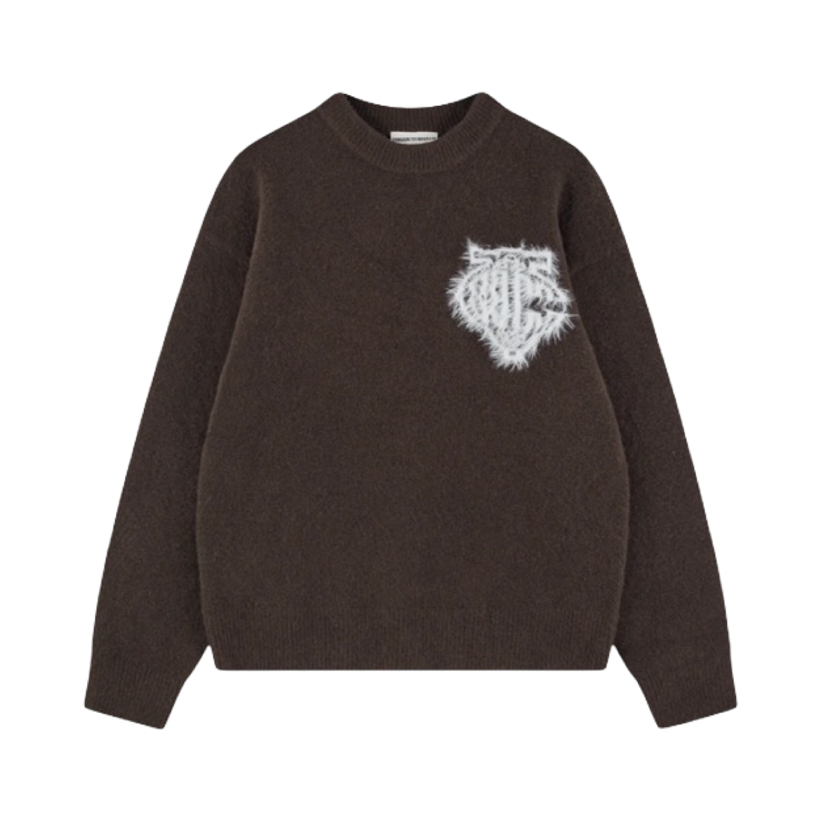 THE COUTURE CLUB MONOGRAM FLUFFY KNIT CREW BROWN