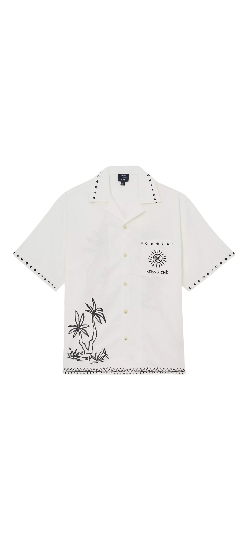 REISS x CHÉ GALERA LINEN REGUALR FIT SKETCH PALM PRINT SHIRT WHITE