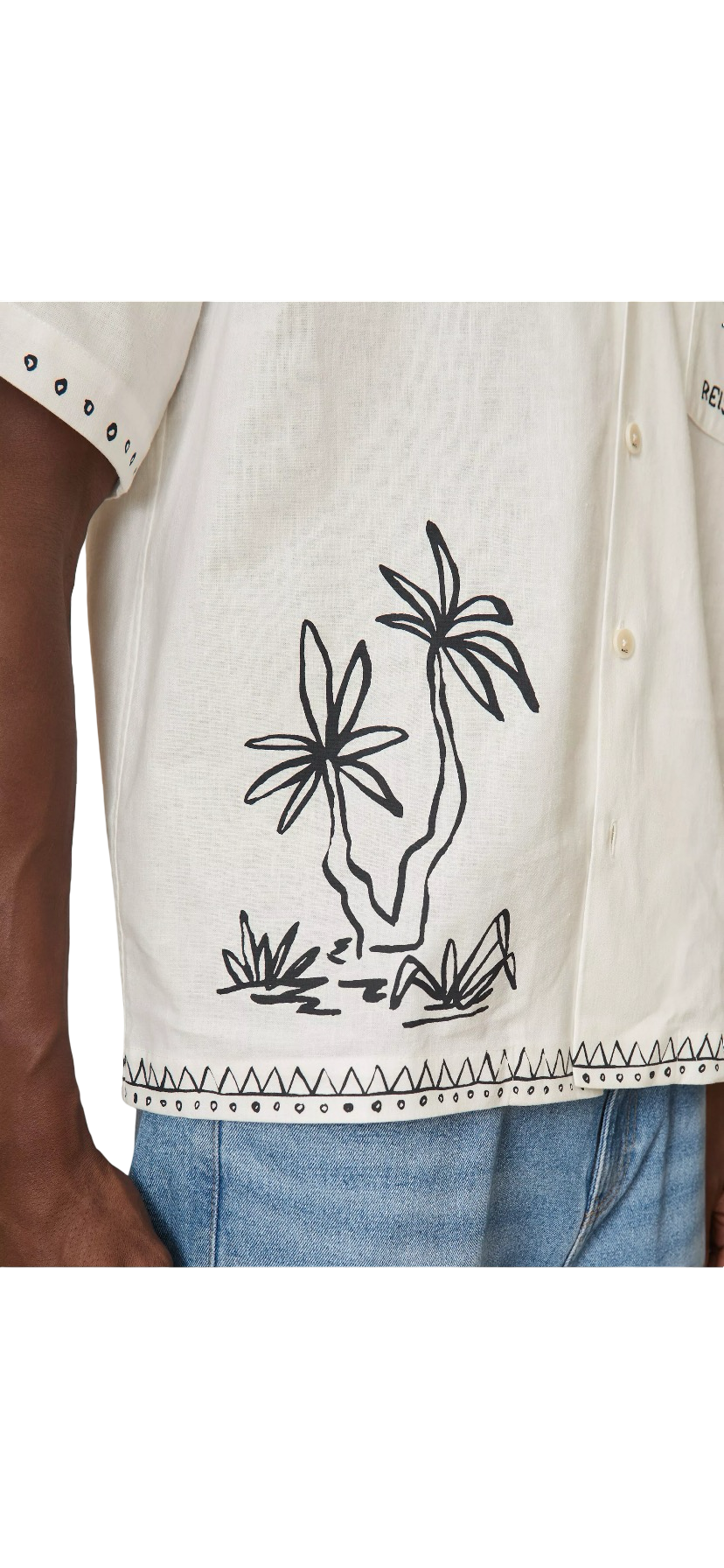 REISS x CHÉ GALERA LINEN REGUALR FIT SKETCH PALM PRINT SHIRT WHITE