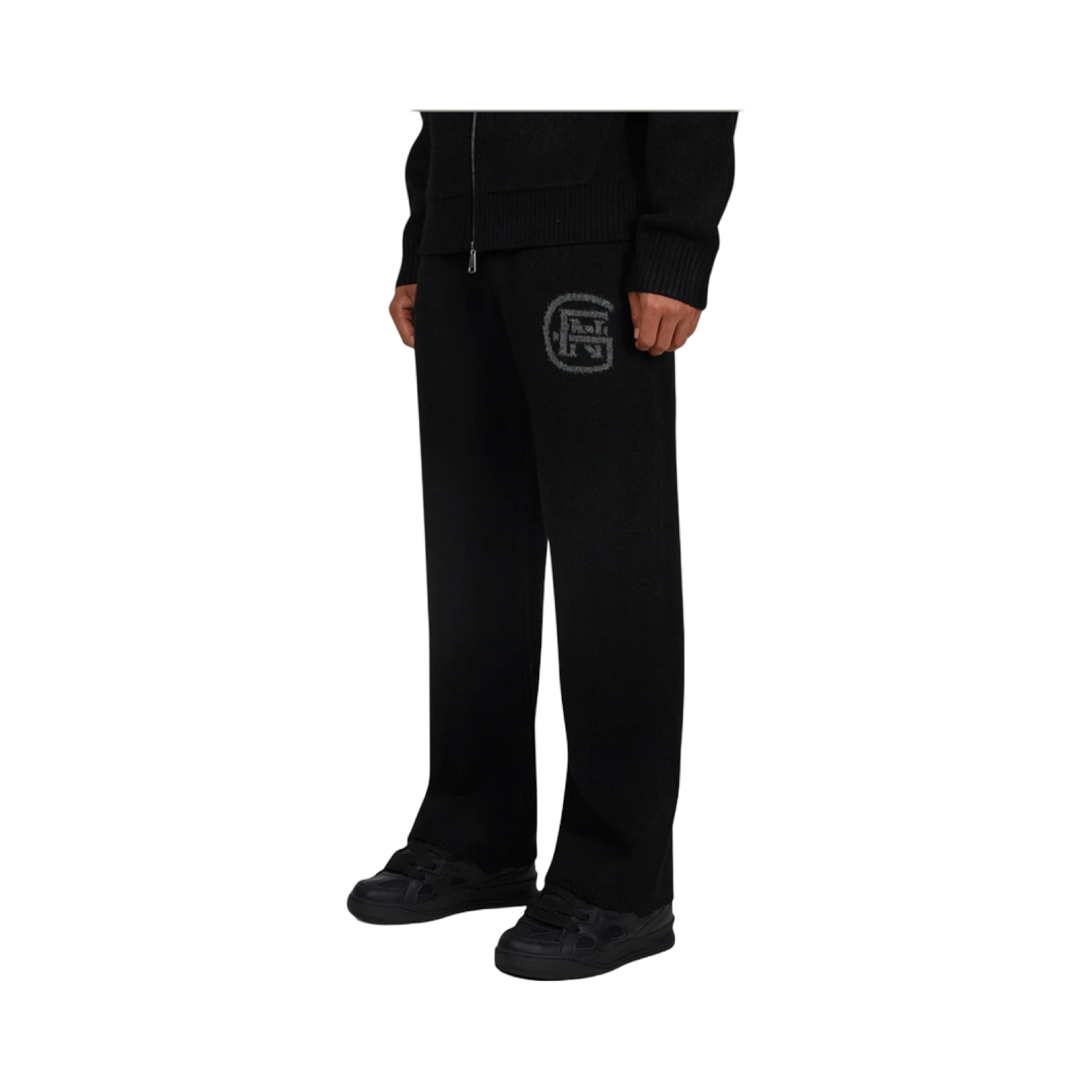 GFN MONOGRAM FLUFFY KNIT BLACK PANTS