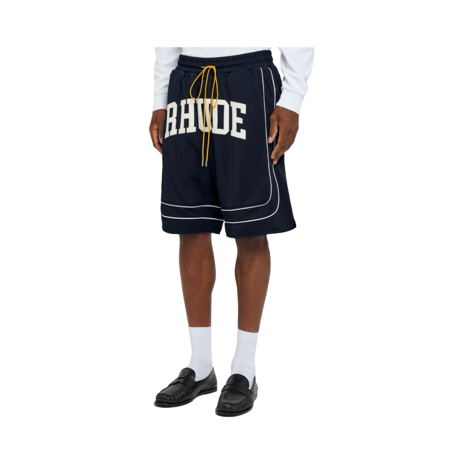 RHUDE COLLEGIATE LOGO PERFORATED MESH SHORTS