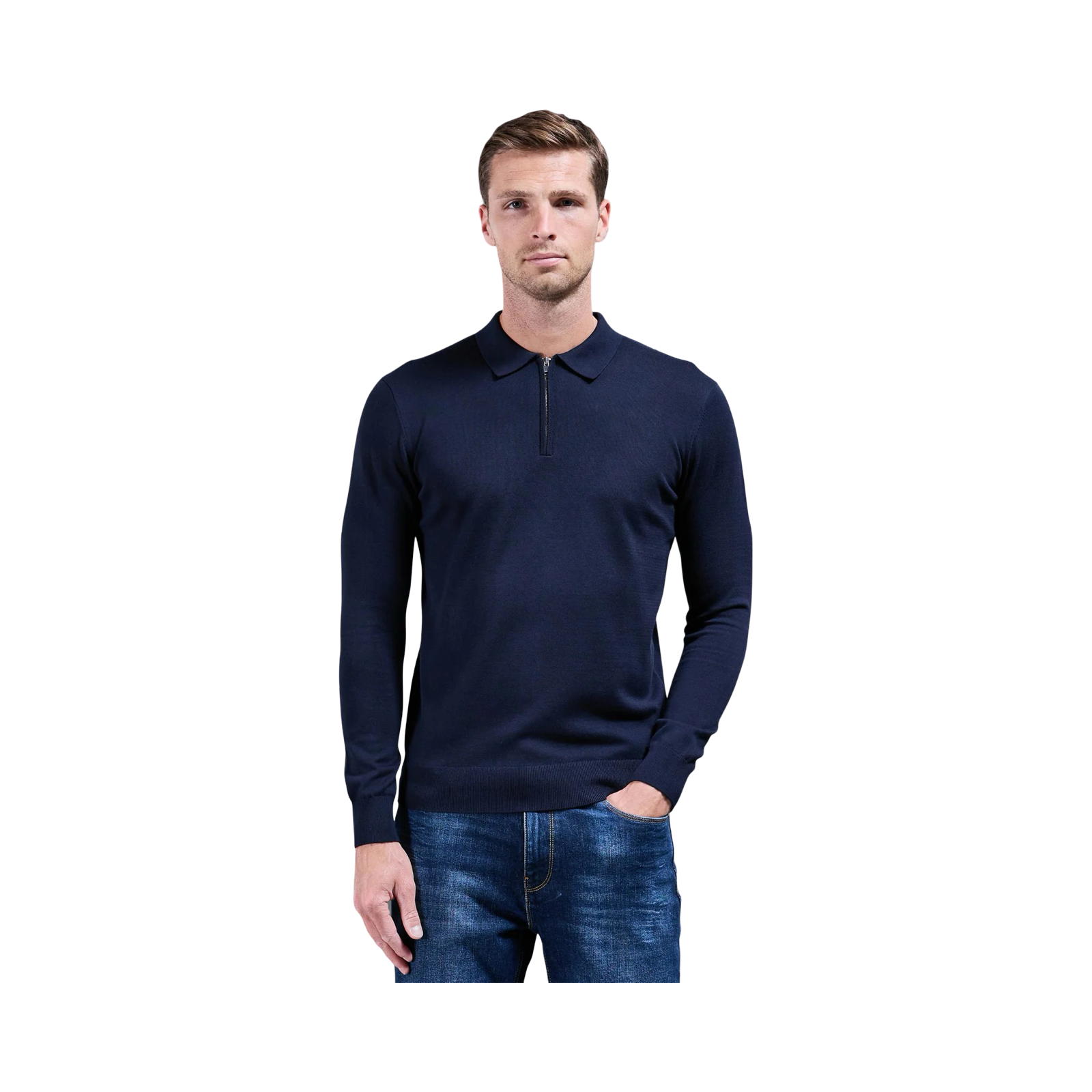 ARNE LONG SLEEVE HALF ZIP POLO SHIRT NAVY