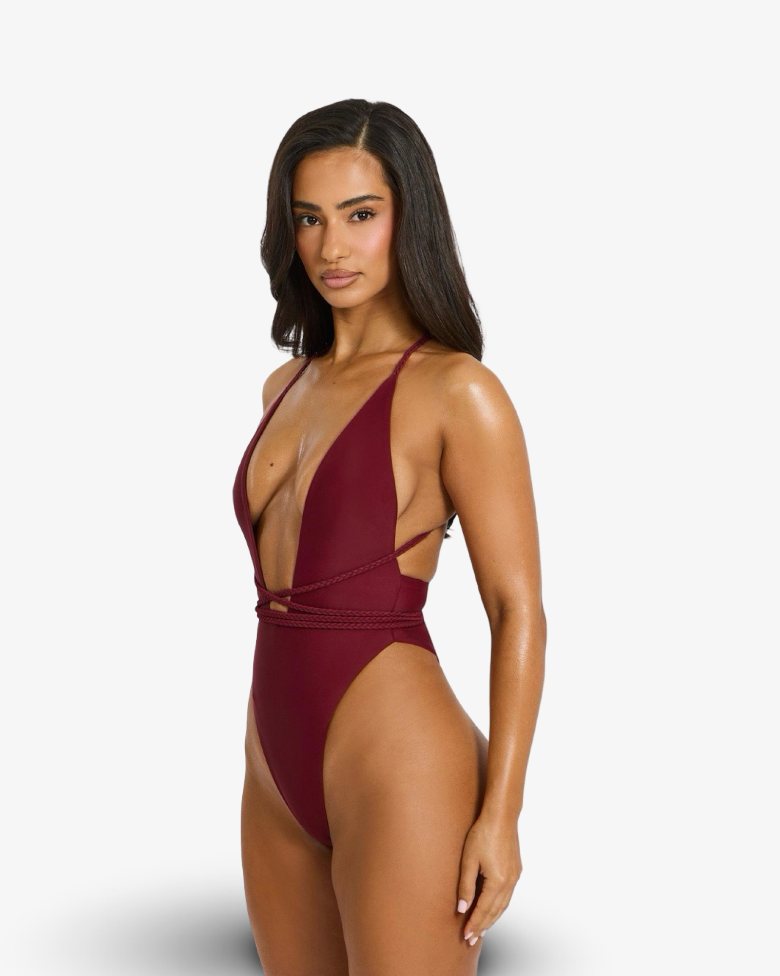 MARS THE LABEL FISHTAIL SWIM PLUNGE SWIMSUIT - WINE