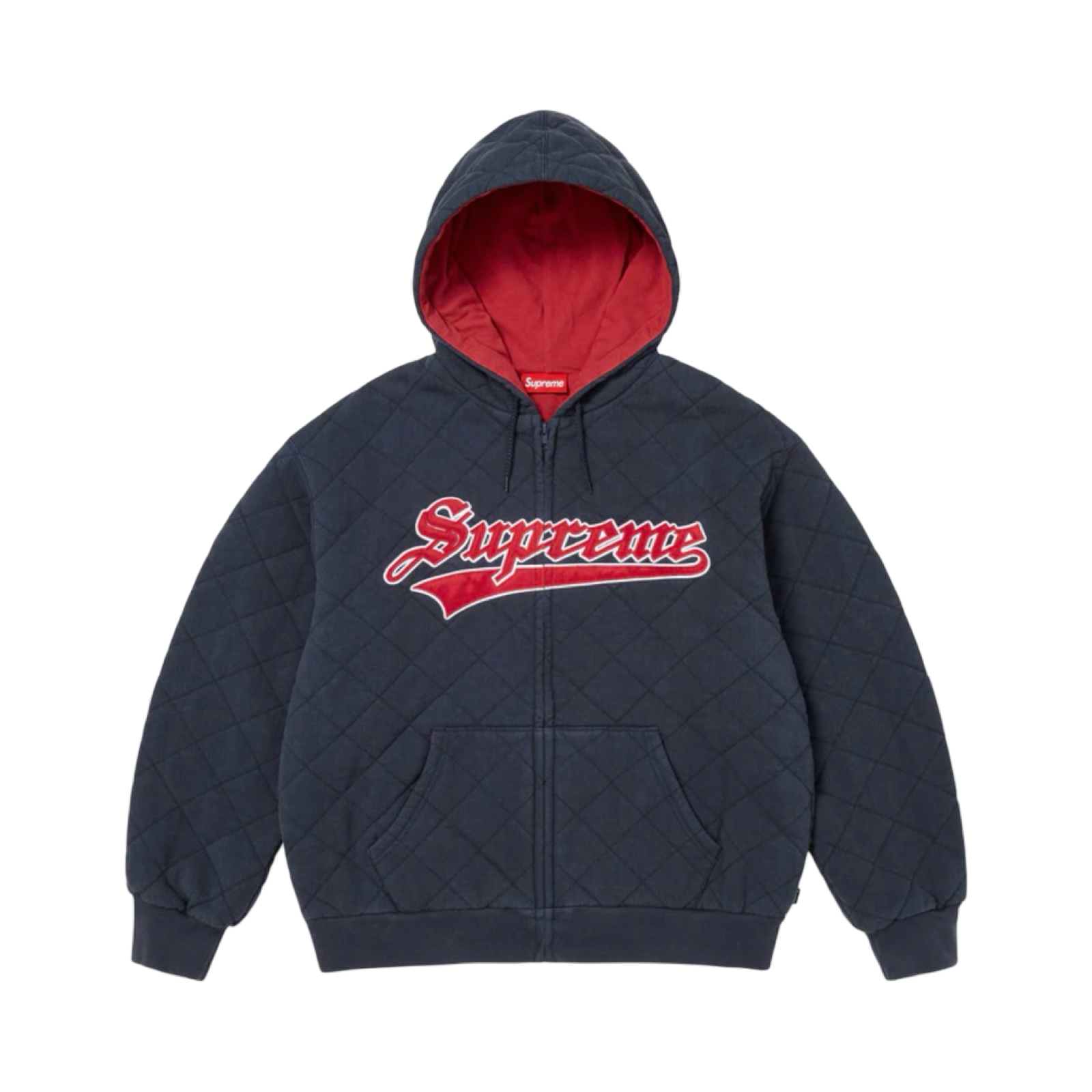 SUPREME QUILTED ZIP UP HOODED SWEATSHIRT - NAVY