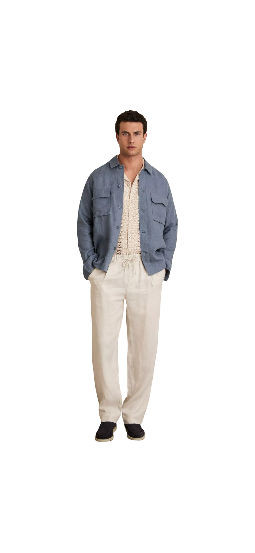 REISS EZE LINEN OVERSHIRT AIRFORCE BLUE